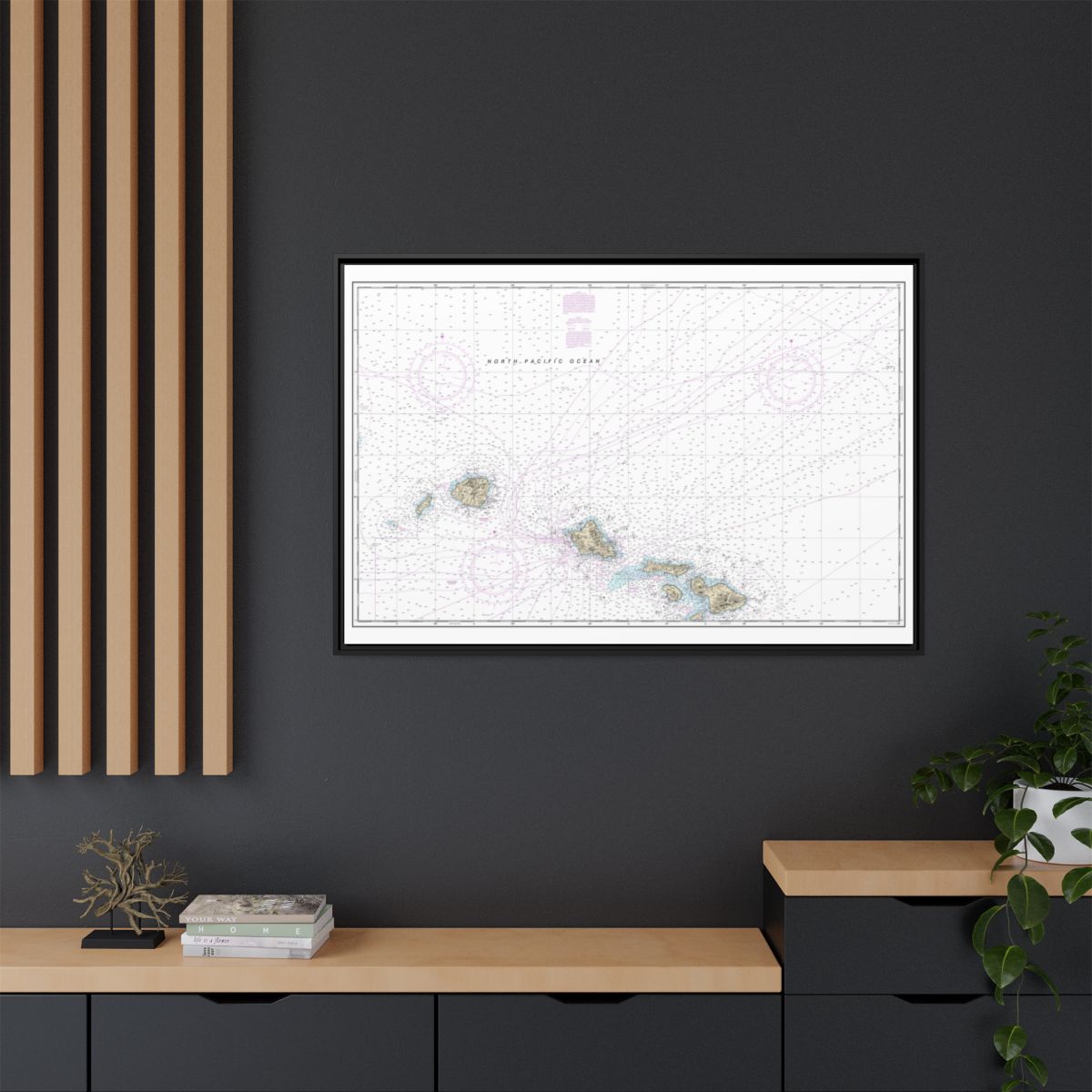 Chart 19013 Hawaiian Islands northern part - NOAA Nautical Chart Floating Frame Canvas | 30" x 20" | 36" x 24" | 48" x 32" - Black context-2