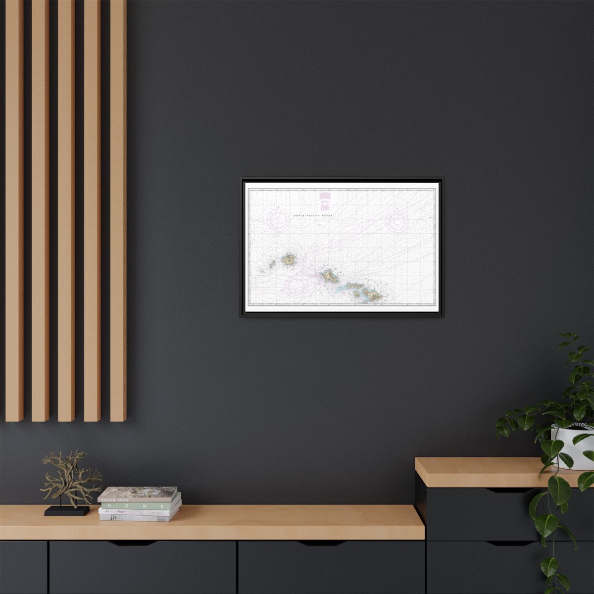 Chart 19013 Hawaiian Islands northern part - NOAA Nautical Chart Floating Frame Canvas | 30" x 20" | 36" x 24" | 48" x 32" - Black context-2