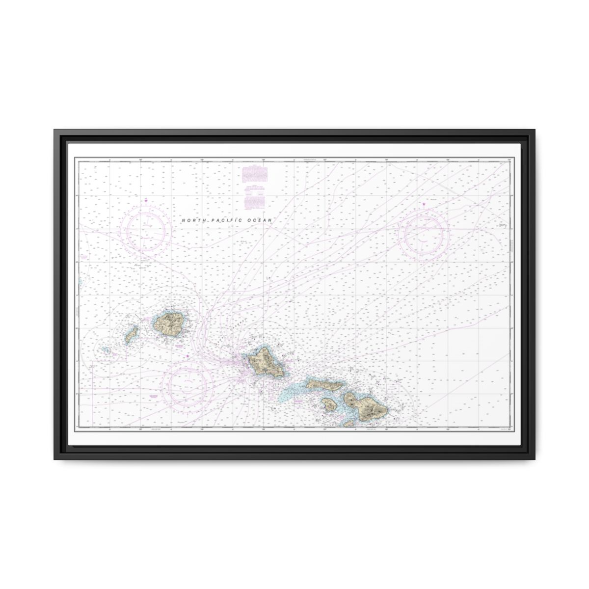 Chart 19013 Hawaiian Islands northern part - NOAA Nautical Chart Floating Frame Canvas | 30" x 20" | 36" x 24" | 48" x 32" - Black front