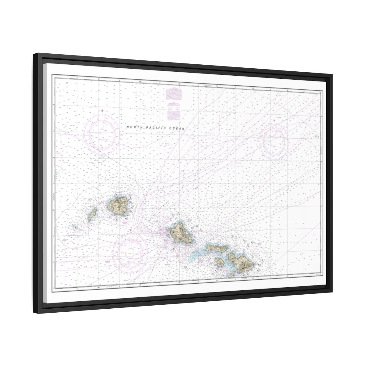 Chart 19013 Hawaiian Islands northern part - NOAA Nautical Chart Floating Frame Canvas | 30" x 20" | 36" x 24" | 48" x 32" - Black side