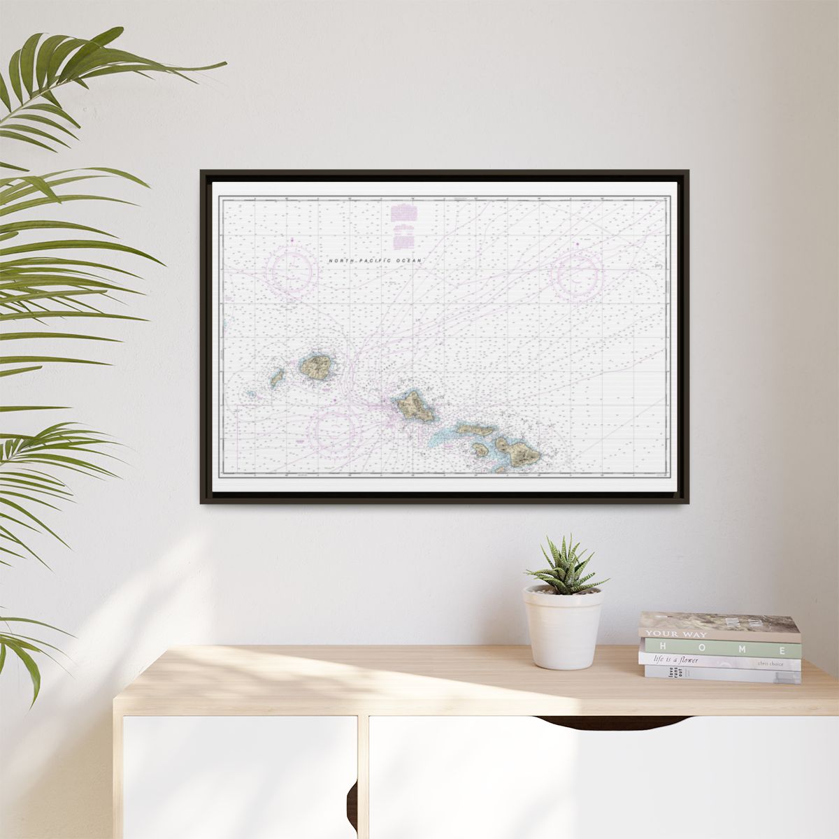 Chart 19013 Hawaiian Islands northern part - NOAA Nautical Chart Floating Frame Canvas | 30" x 20" | 36" x 24" | 48" x 32" - Espresso context-1