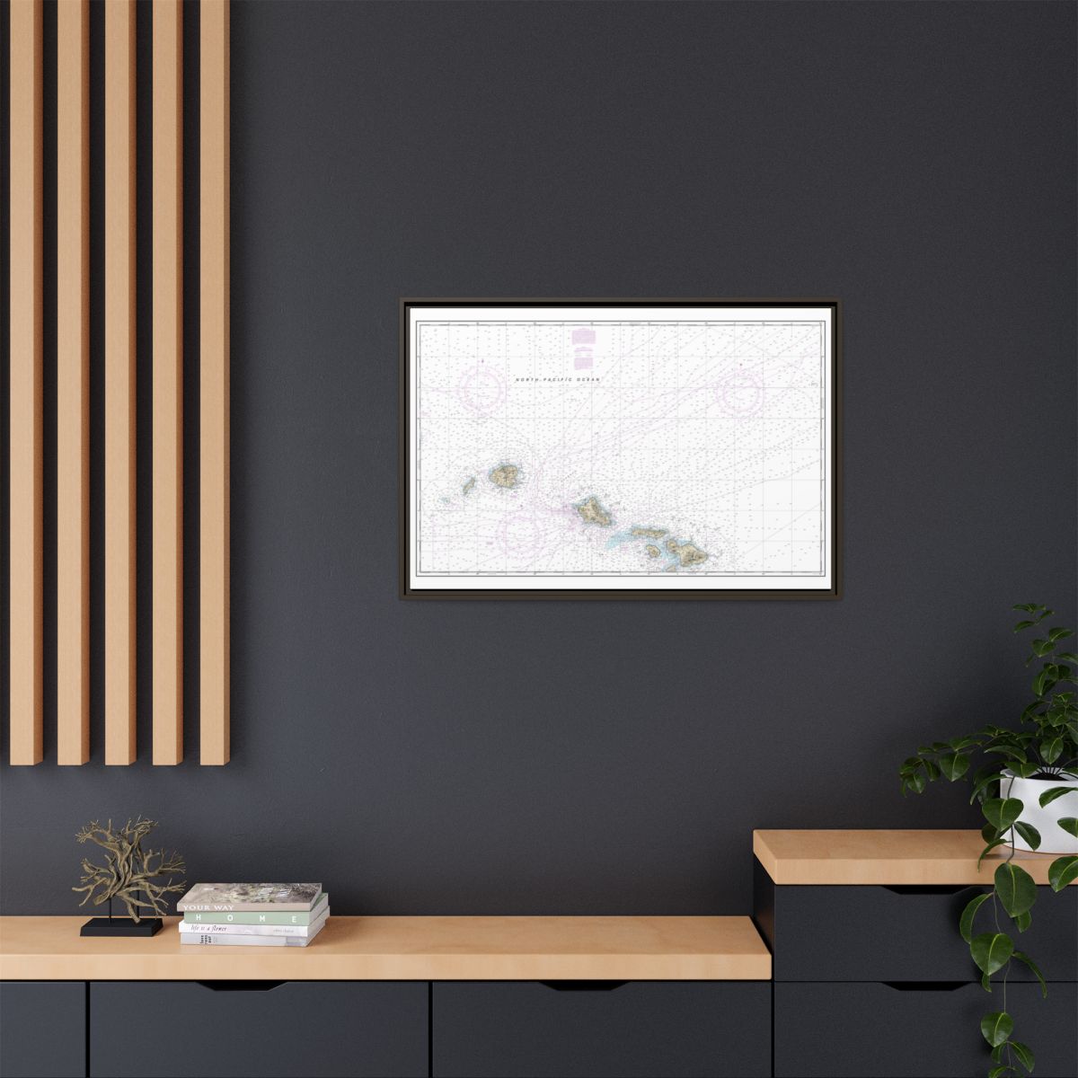 Chart 19013 Hawaiian Islands northern part - NOAA Nautical Chart Floating Frame Canvas | 30" x 20" | 36" x 24" | 48" x 32" - Espresso context-2