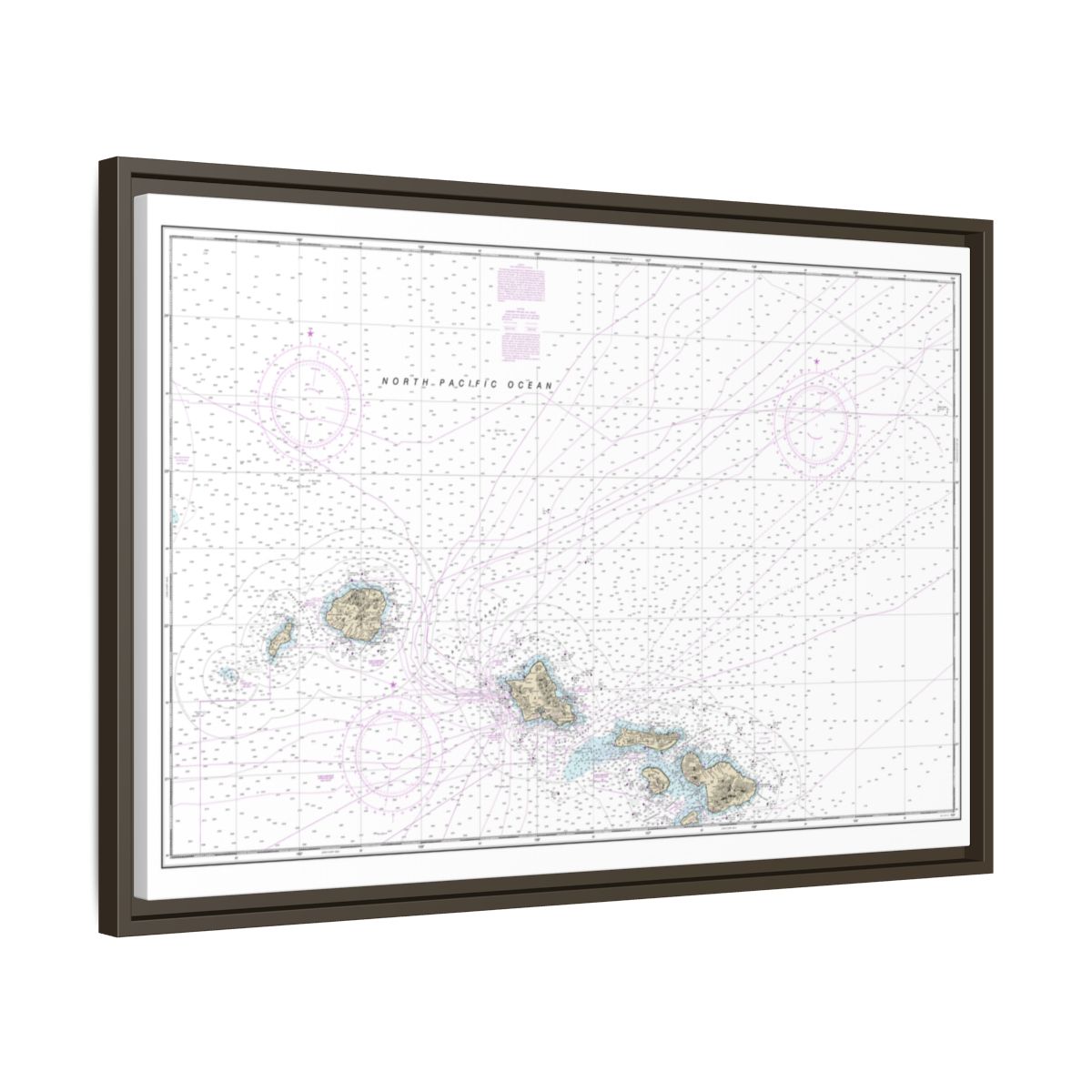Chart 19013 Hawaiian Islands northern part - NOAA Nautical Chart Floating Frame Canvas | 30" x 20" | 36" x 24" | 48" x 32" - Espresso side