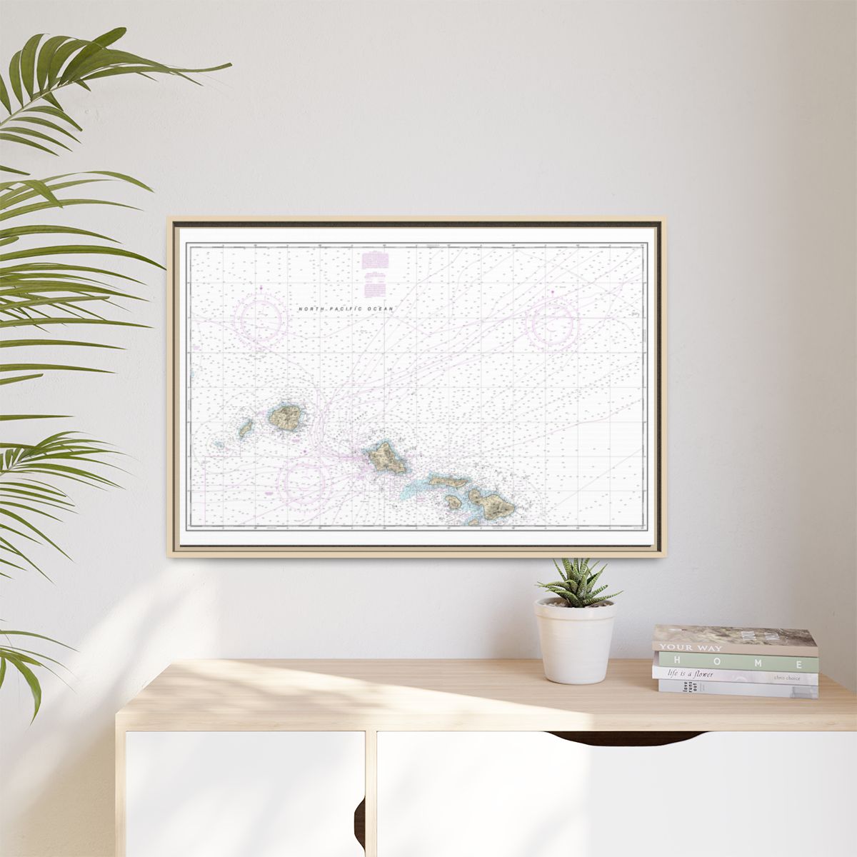 Chart 19013 Hawaiian Islands northern part - NOAA Nautical Chart Floating Frame Canvas | 30" x 20" | 36" x 24" | 48" x 32" - Natural context-1