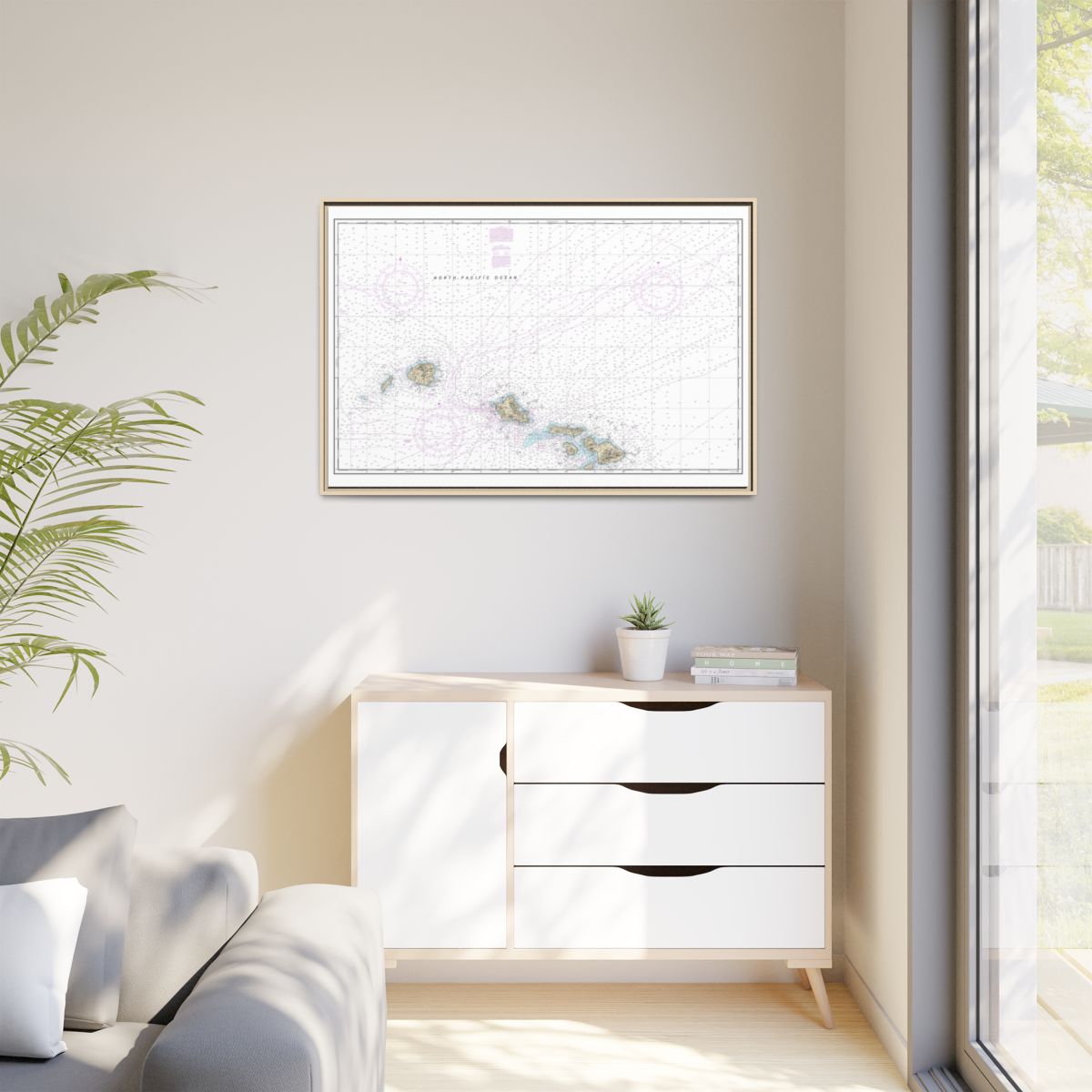Chart 19013 Hawaiian Islands northern part - NOAA Nautical Chart Floating Frame Canvas | 30" x 20" | 36" x 24" | 48" x 32" - Natural context-1