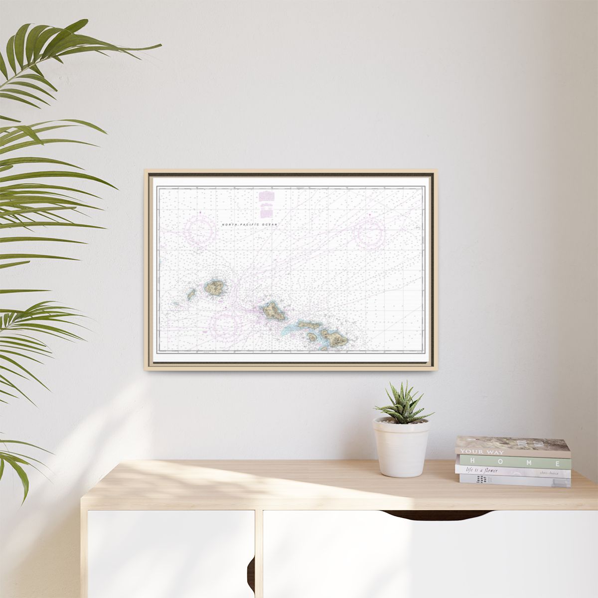 Chart 19013 Hawaiian Islands northern part - NOAA Nautical Chart Floating Frame Canvas | 30" x 20" | 36" x 24" | 48" x 32" - Natural context-1
