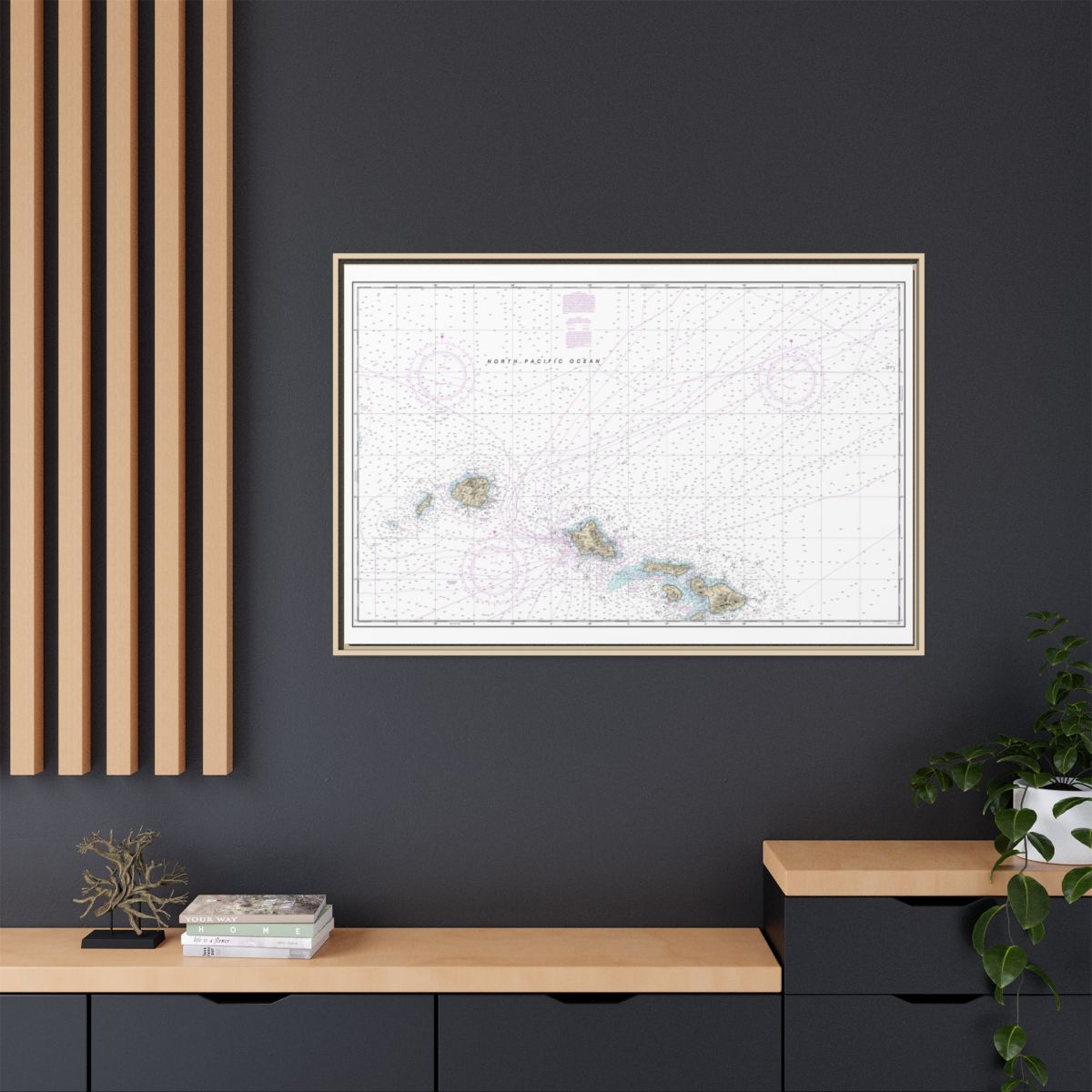 Chart 19013 Hawaiian Islands northern part - NOAA Nautical Chart Floating Frame Canvas | 30" x 20" | 36" x 24" | 48" x 32" - Natural context-2