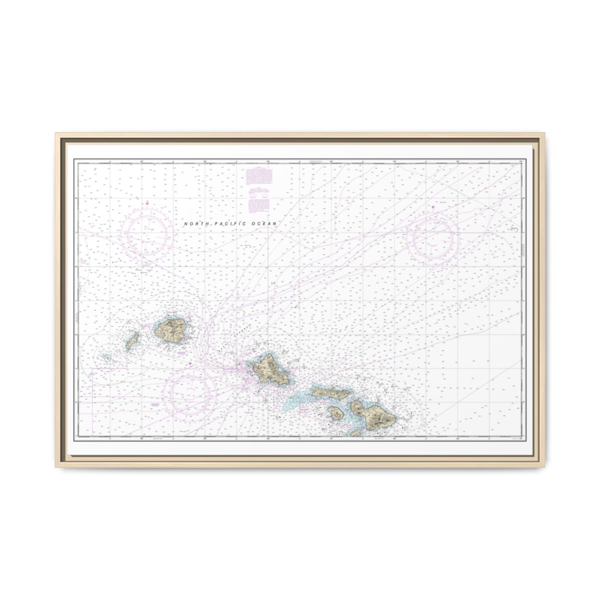 Chart 19013 Hawaiian Islands northern part - NOAA Nautical Chart Floating Frame Canvas | 30" x 20" | 36" x 24" | 48" x 32" - Natural front