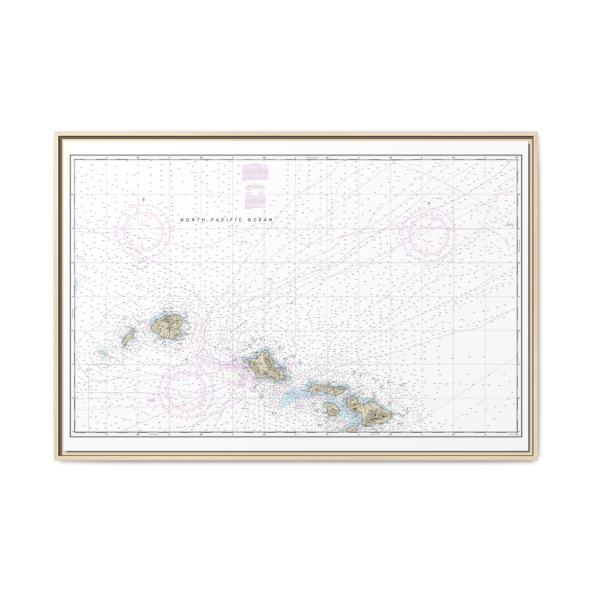 Chart 19013 Hawaiian Islands northern part - NOAA Nautical Chart Floating Frame Canvas | 30" x 20" | 36" x 24" | 48" x 32" - Natural front