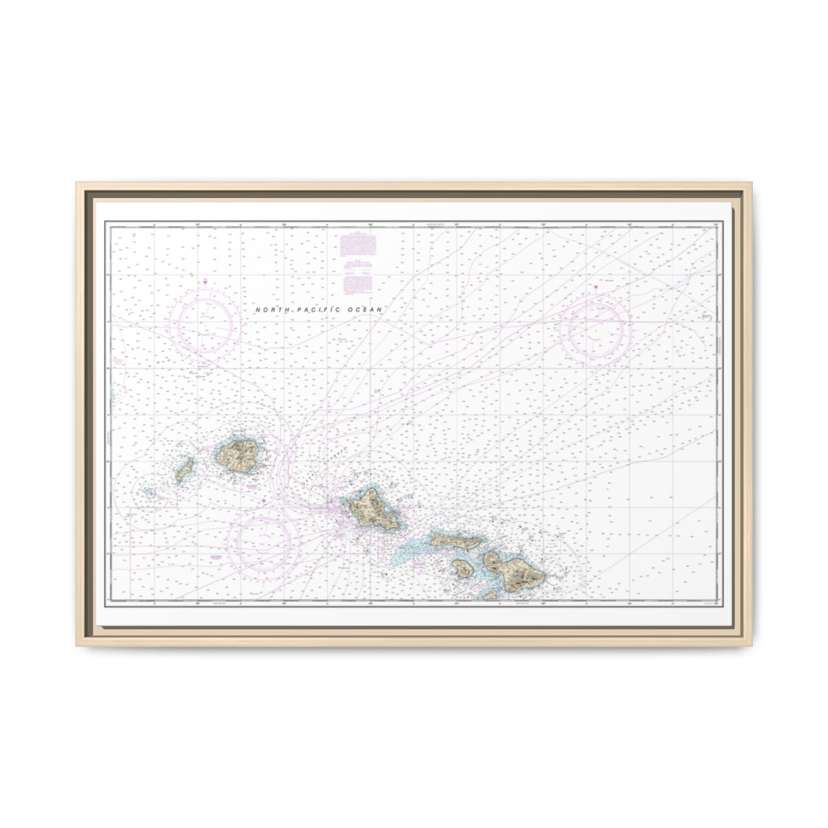 Chart 19013 Hawaiian Islands northern part - NOAA Nautical Chart Floating Frame Canvas | 30" x 20" | 36" x 24" | 48" x 32" - Natural front