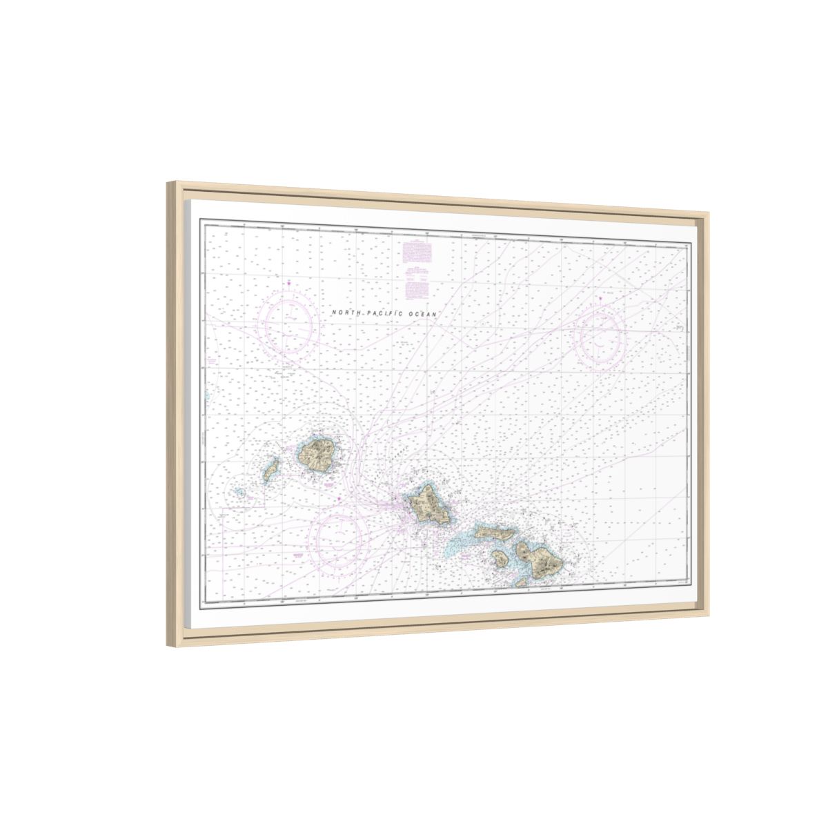 Chart 19013 Hawaiian Islands northern part - NOAA Nautical Chart Floating Frame Canvas | 30" x 20" | 36" x 24" | 48" x 32" - Natural side