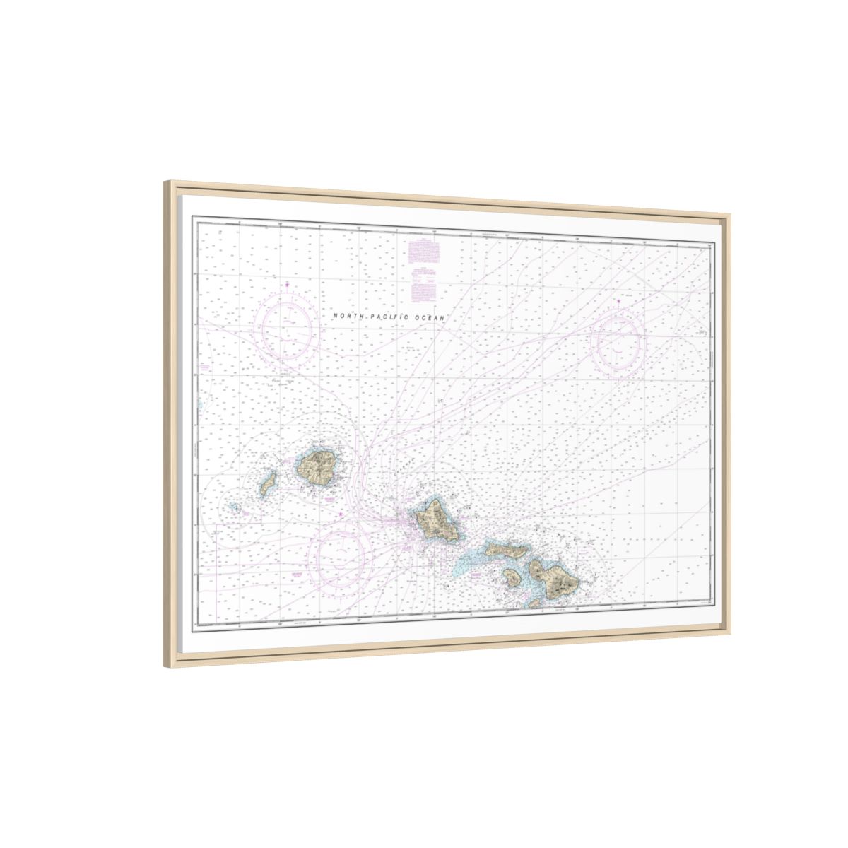 Chart 19013 Hawaiian Islands northern part - NOAA Nautical Chart Floating Frame Canvas | 30" x 20" | 36" x 24" | 48" x 32" - Natural side