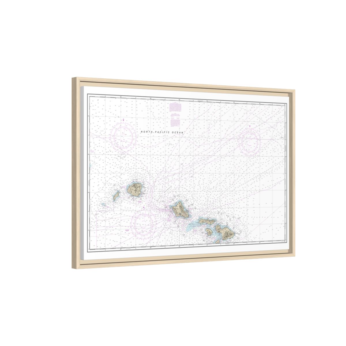 Chart 19013 Hawaiian Islands northern part - NOAA Nautical Chart Floating Frame Canvas | 30" x 20" | 36" x 24" | 48" x 32" - Natural side