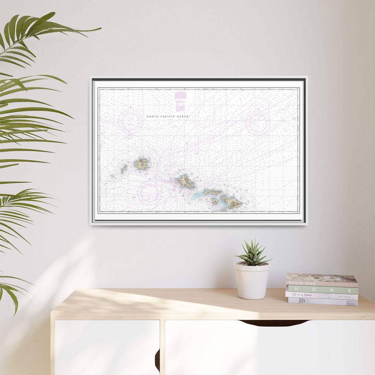 Chart 19013 Hawaiian Islands northern part - NOAA Nautical Chart Floating Frame Canvas | 30" x 20" | 36" x 24" | 48" x 32" - White context-1