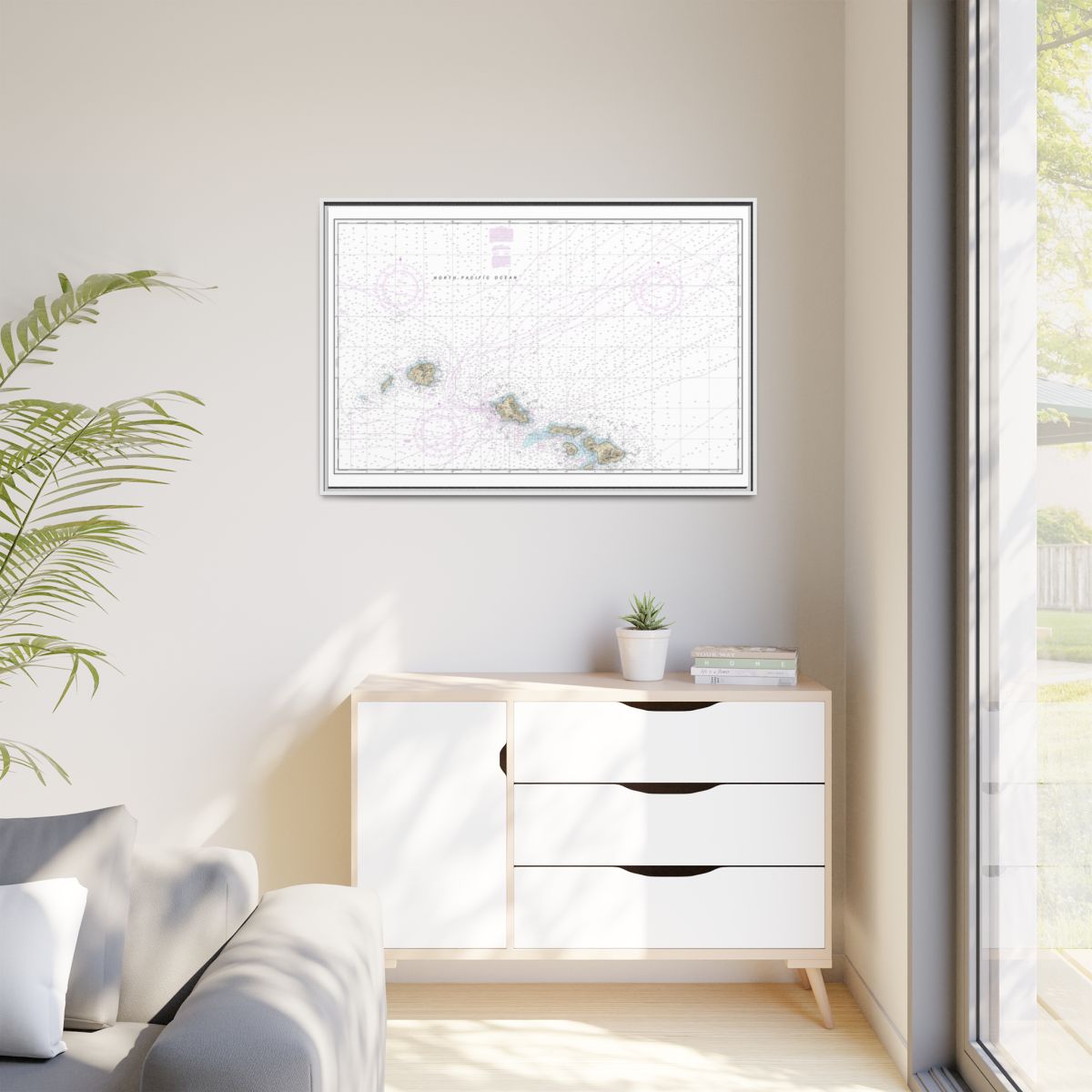 Chart 19013 Hawaiian Islands northern part - NOAA Nautical Chart Floating Frame Canvas | 30" x 20" | 36" x 24" | 48" x 32" - White context-1