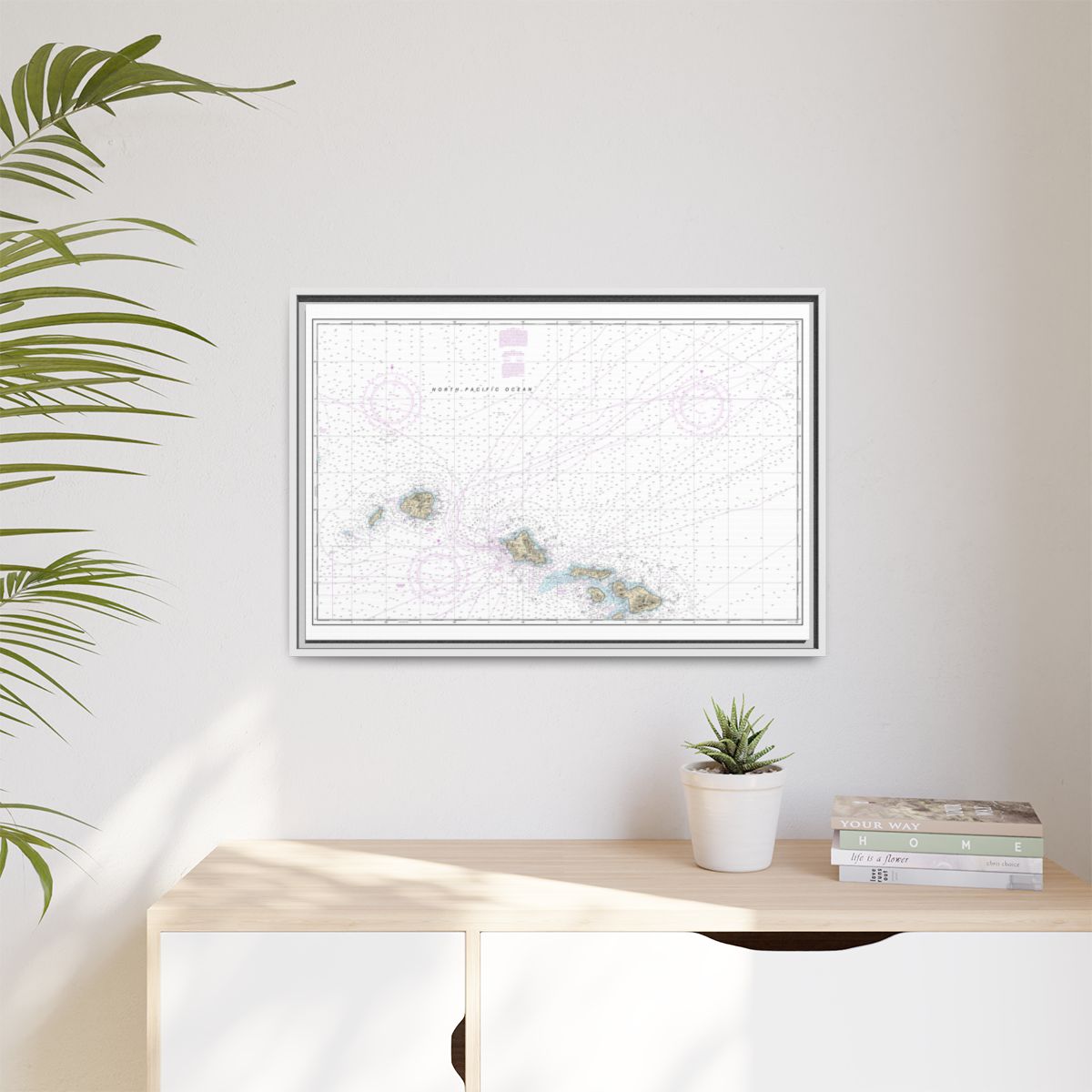 Chart 19013 Hawaiian Islands northern part - NOAA Nautical Chart Floating Frame Canvas | 30" x 20" | 36" x 24" | 48" x 32" - White context-1