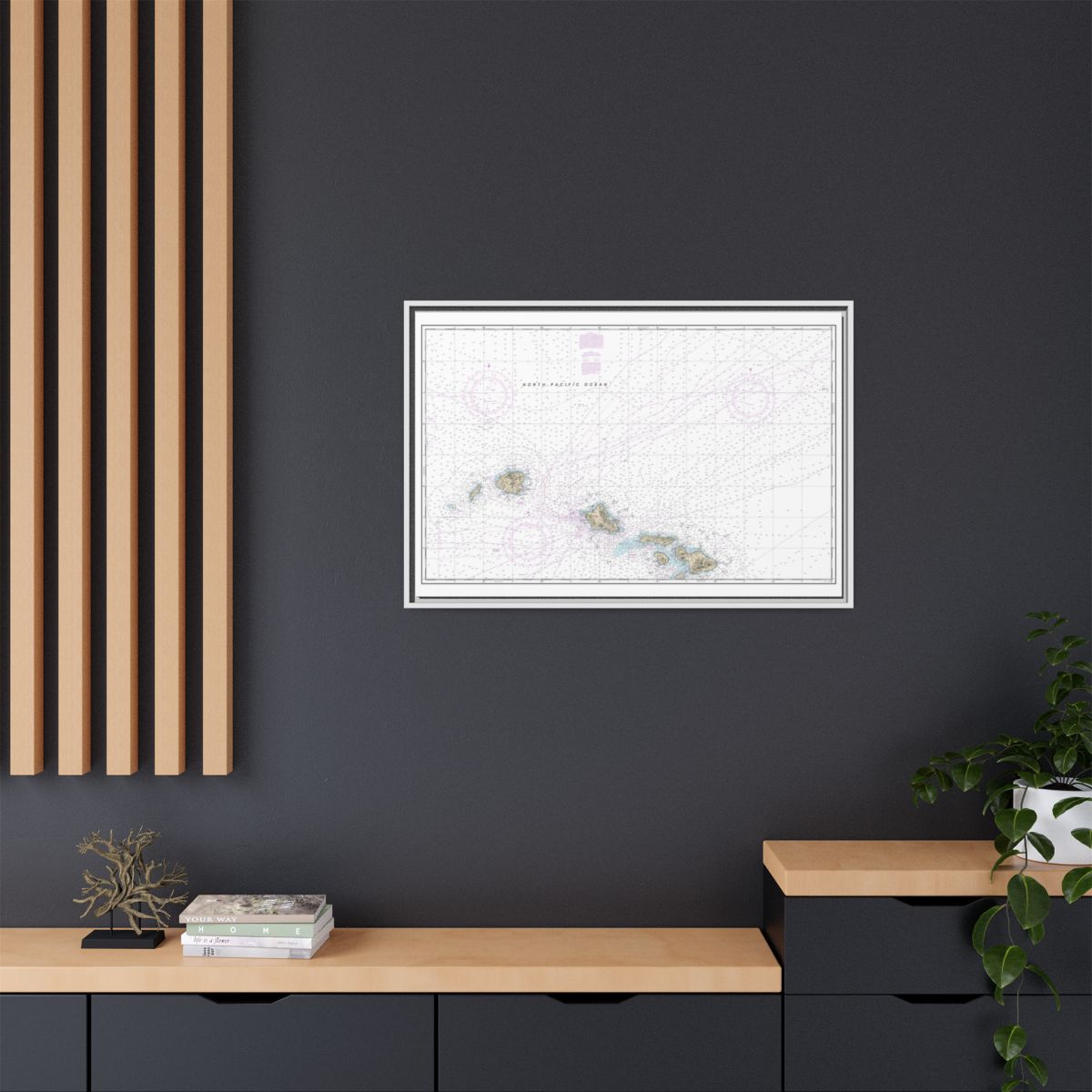 Chart 19013 Hawaiian Islands northern part - NOAA Nautical Chart Floating Frame Canvas | 30" x 20" | 36" x 24" | 48" x 32" - White context-2