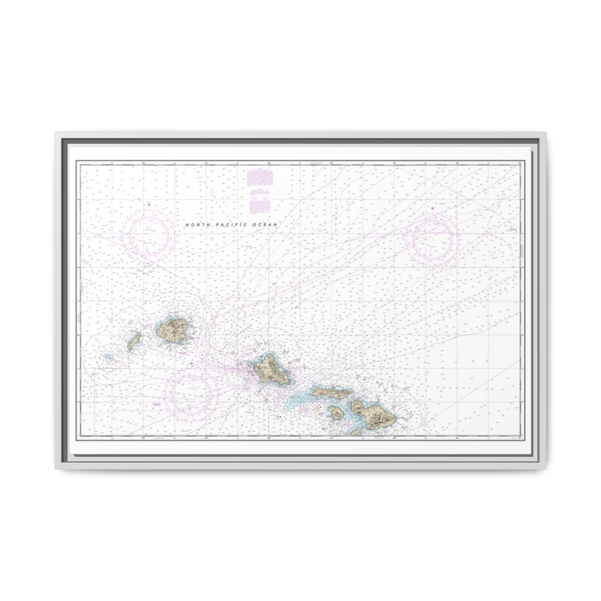 Chart 19013 Hawaiian Islands northern part - NOAA Nautical Chart Floating Frame Canvas | 30" x 20" | 36" x 24" | 48" x 32" - White front