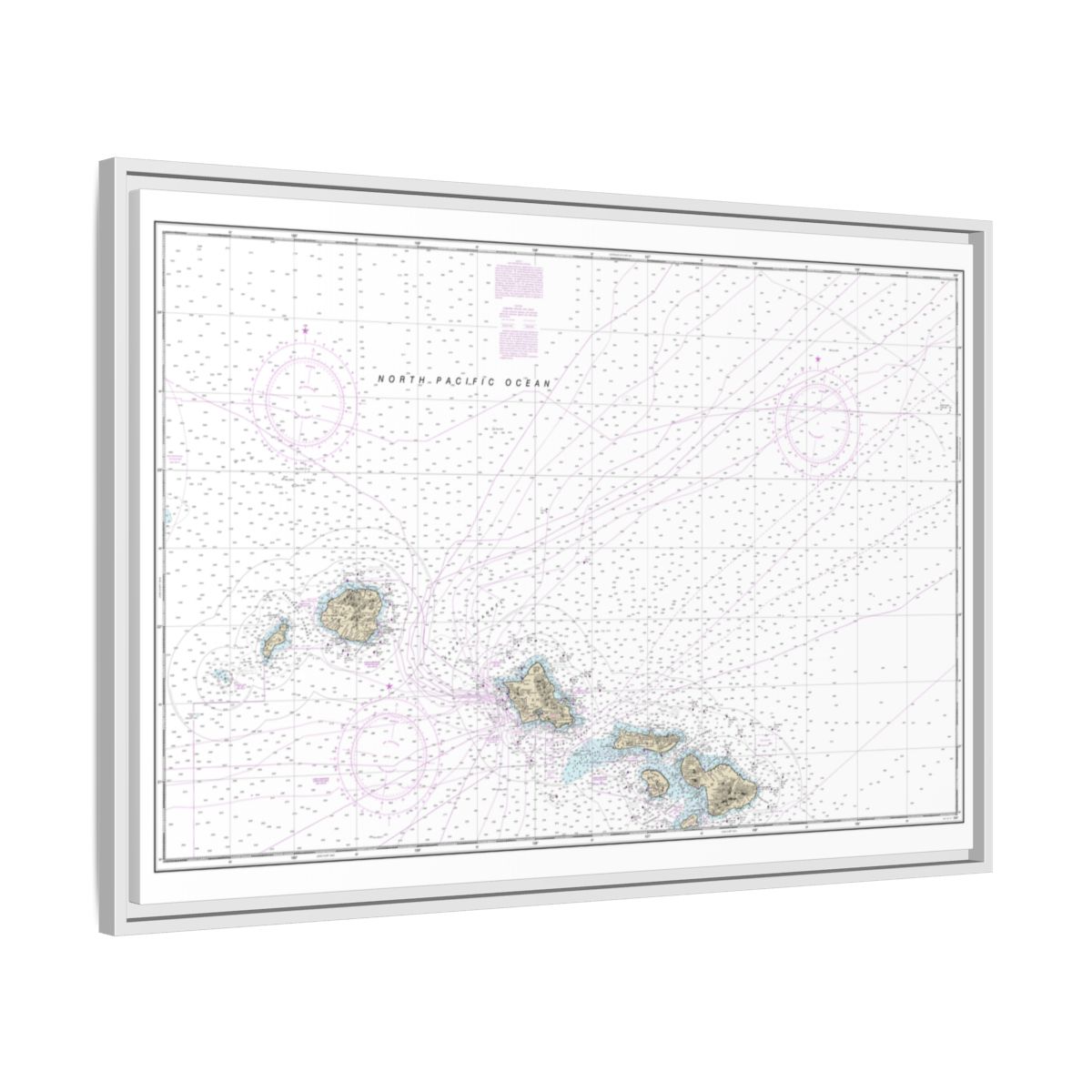 Chart 19013 Hawaiian Islands northern part - NOAA Nautical Chart Floating Frame Canvas | 30" x 20" | 36" x 24" | 48" x 32" - White side