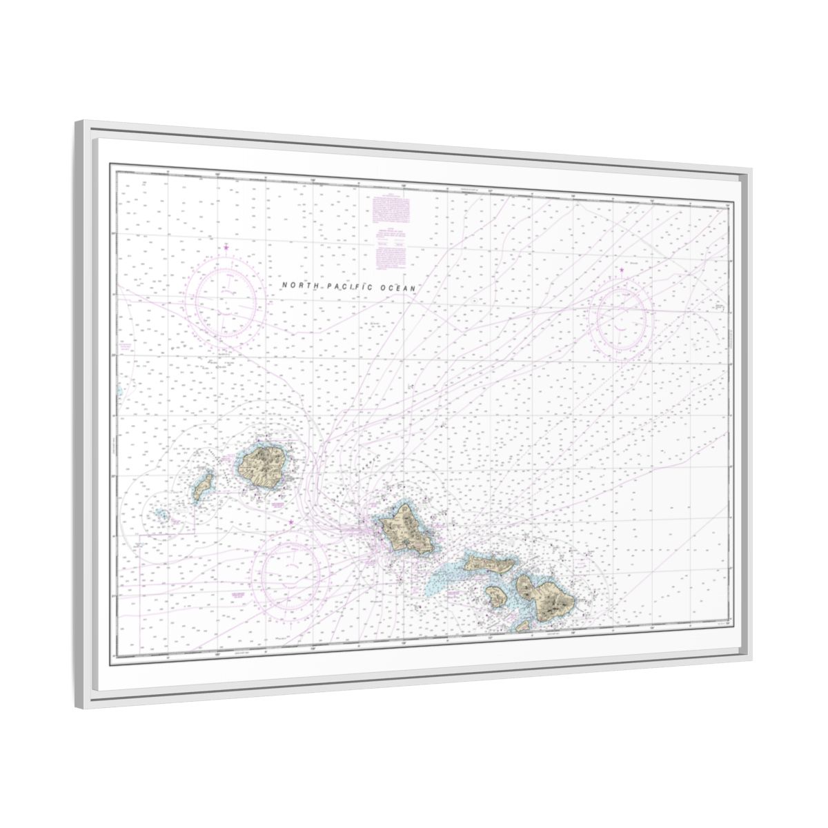 Chart 19013 Hawaiian Islands northern part - NOAA Nautical Chart Floating Frame Canvas | 30" x 20" | 36" x 24" | 48" x 32" - White side