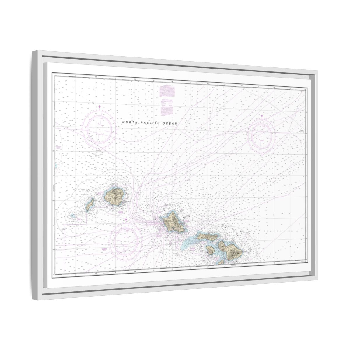 Chart 19013 Hawaiian Islands northern part - NOAA Nautical Chart Floating Frame Canvas | 30" x 20" | 36" x 24" | 48" x 32" - White side