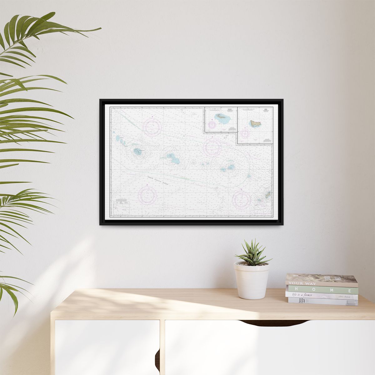 Chart 19016 Niihau to French Frigate Shoals;Necker Island;Nihoa - NOAA Nautical Chart Floating Frame Canvas | 30" x 20" | 36" x 24" | 48" x 32" - Black context-1