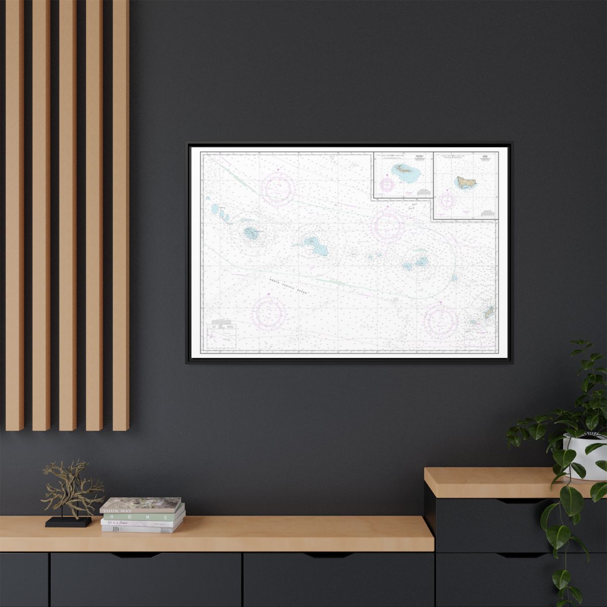 Chart 19016 Niihau to French Frigate Shoals;Necker Island;Nihoa - NOAA Nautical Chart Floating Frame Canvas | 30" x 20" | 36" x 24" | 48" x 32" - Black context-2