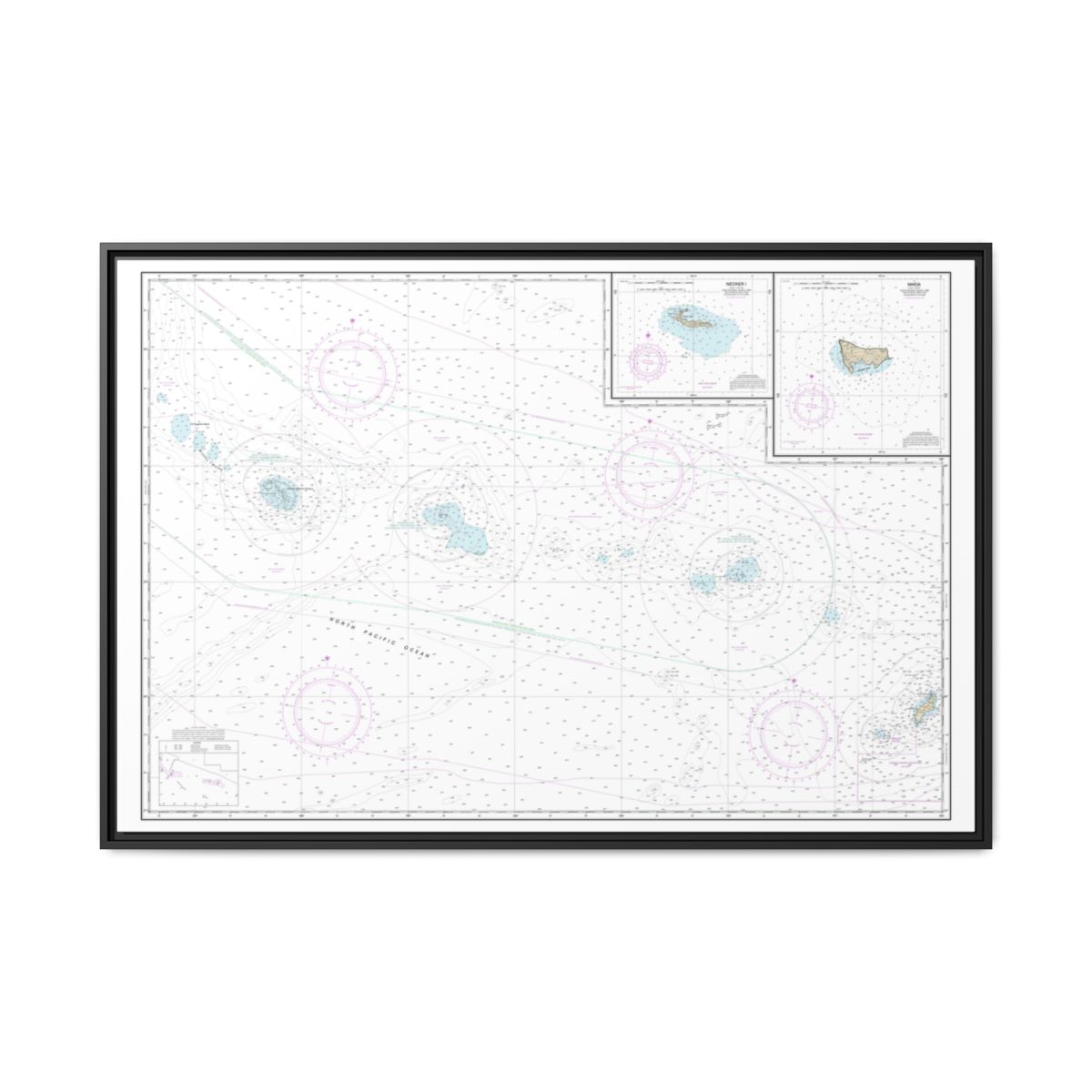 Chart 19016 Niihau to French Frigate Shoals;Necker Island;Nihoa - NOAA Nautical Chart Floating Frame Canvas | 30" x 20" | 36" x 24" | 48" x 32" - Black front