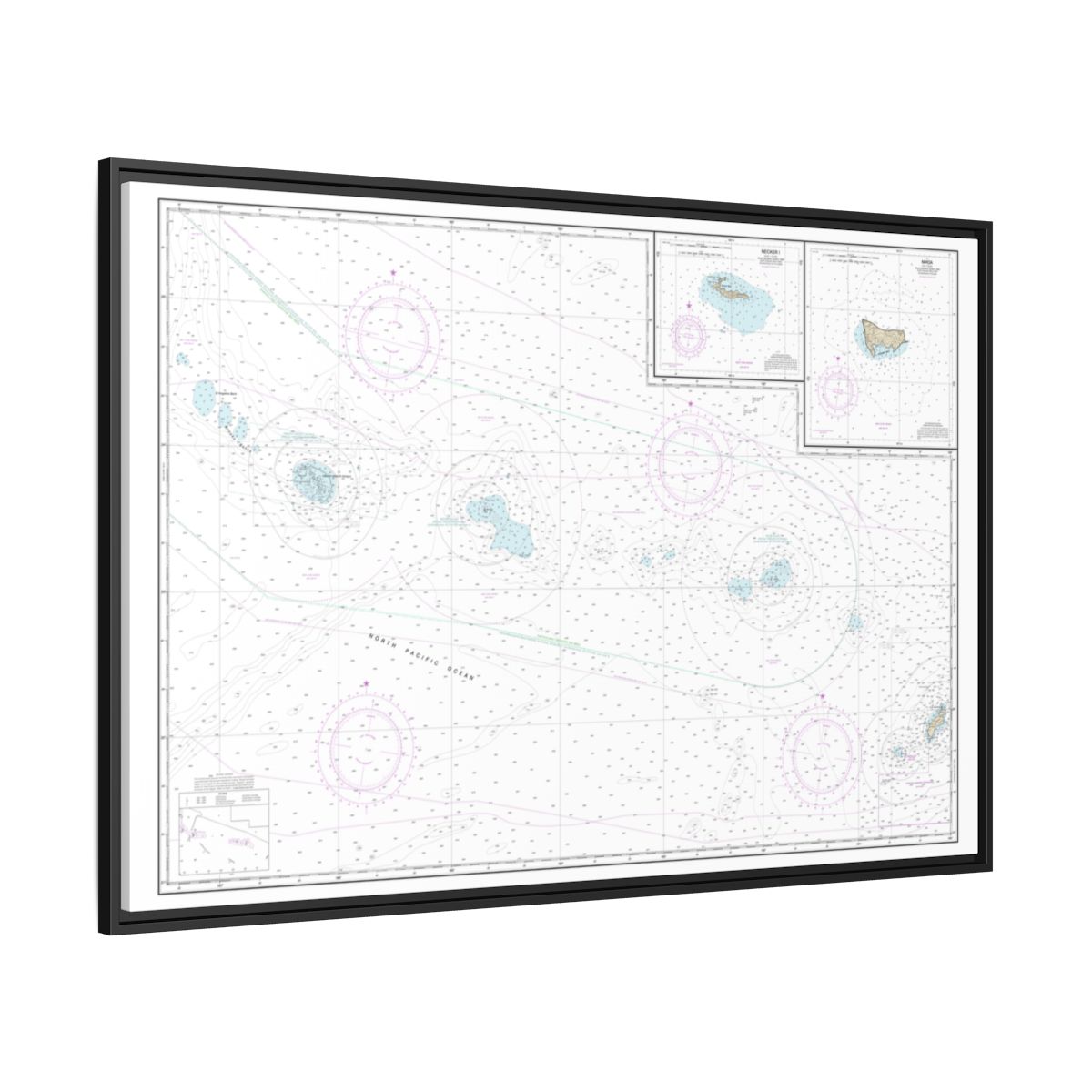 Chart 19016 Niihau to French Frigate Shoals;Necker Island;Nihoa - NOAA Nautical Chart Floating Frame Canvas | 30" x 20" | 36" x 24" | 48" x 32" - Black side