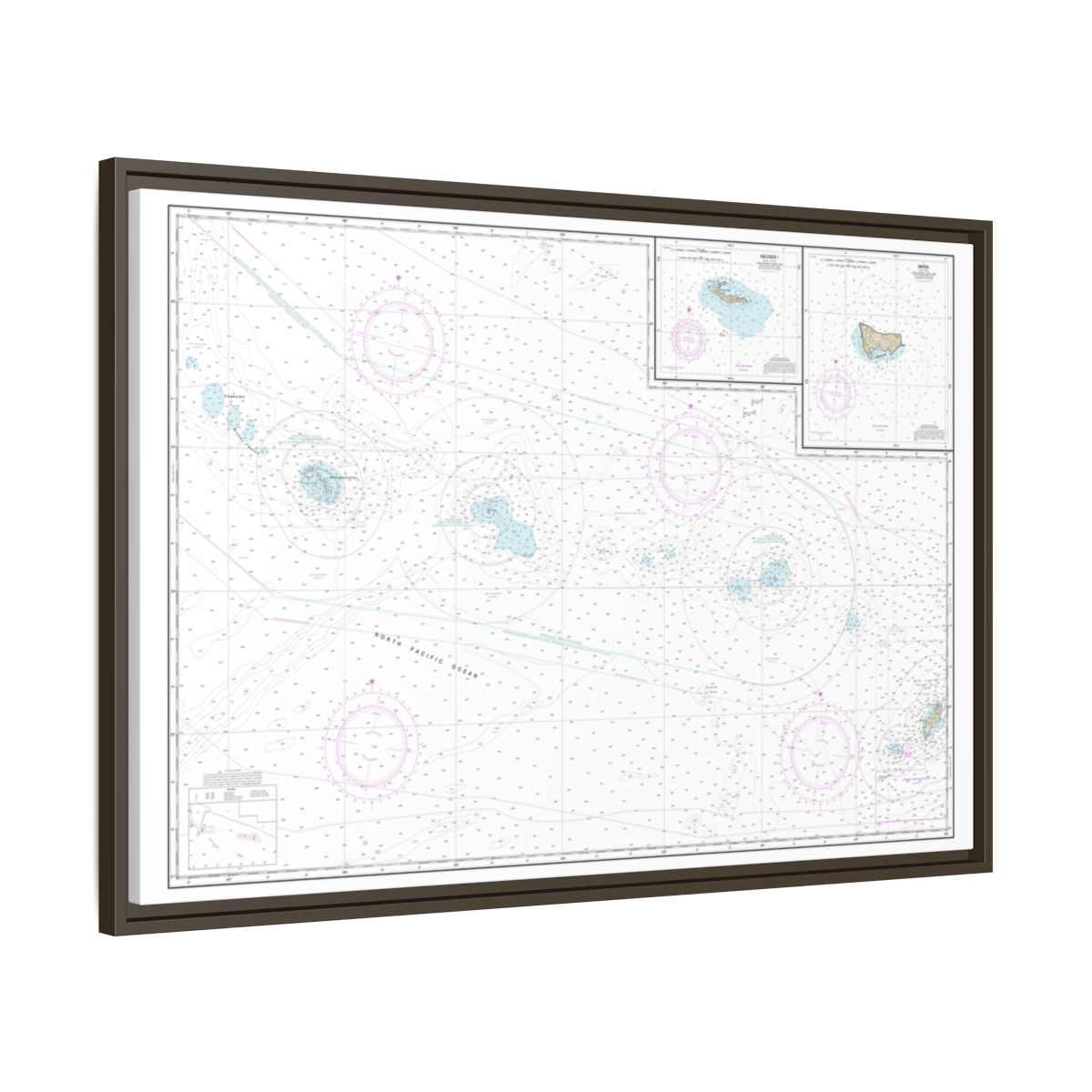 Chart 19016 Niihau to French Frigate Shoals;Necker Island;Nihoa - NOAA Nautical Chart Floating Frame Canvas | 30" x 20" | 36" x 24" | 48" x 32" - Espresso side