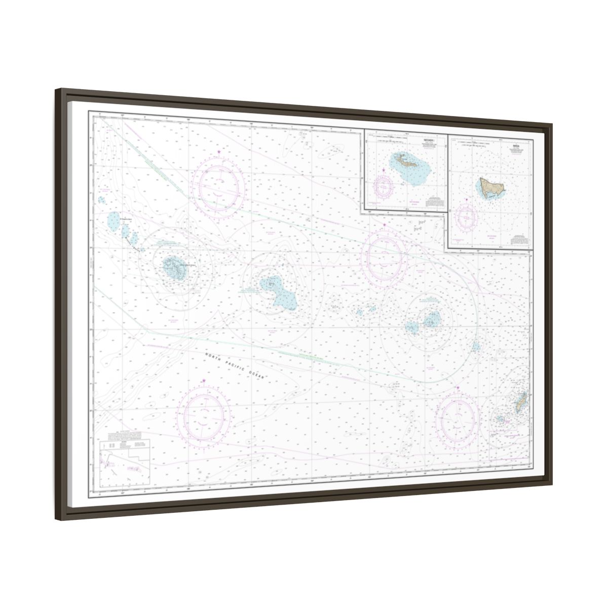 Chart 19016 Niihau to French Frigate Shoals;Necker Island;Nihoa - NOAA Nautical Chart Floating Frame Canvas | 30" x 20" | 36" x 24" | 48" x 32" - Espresso side