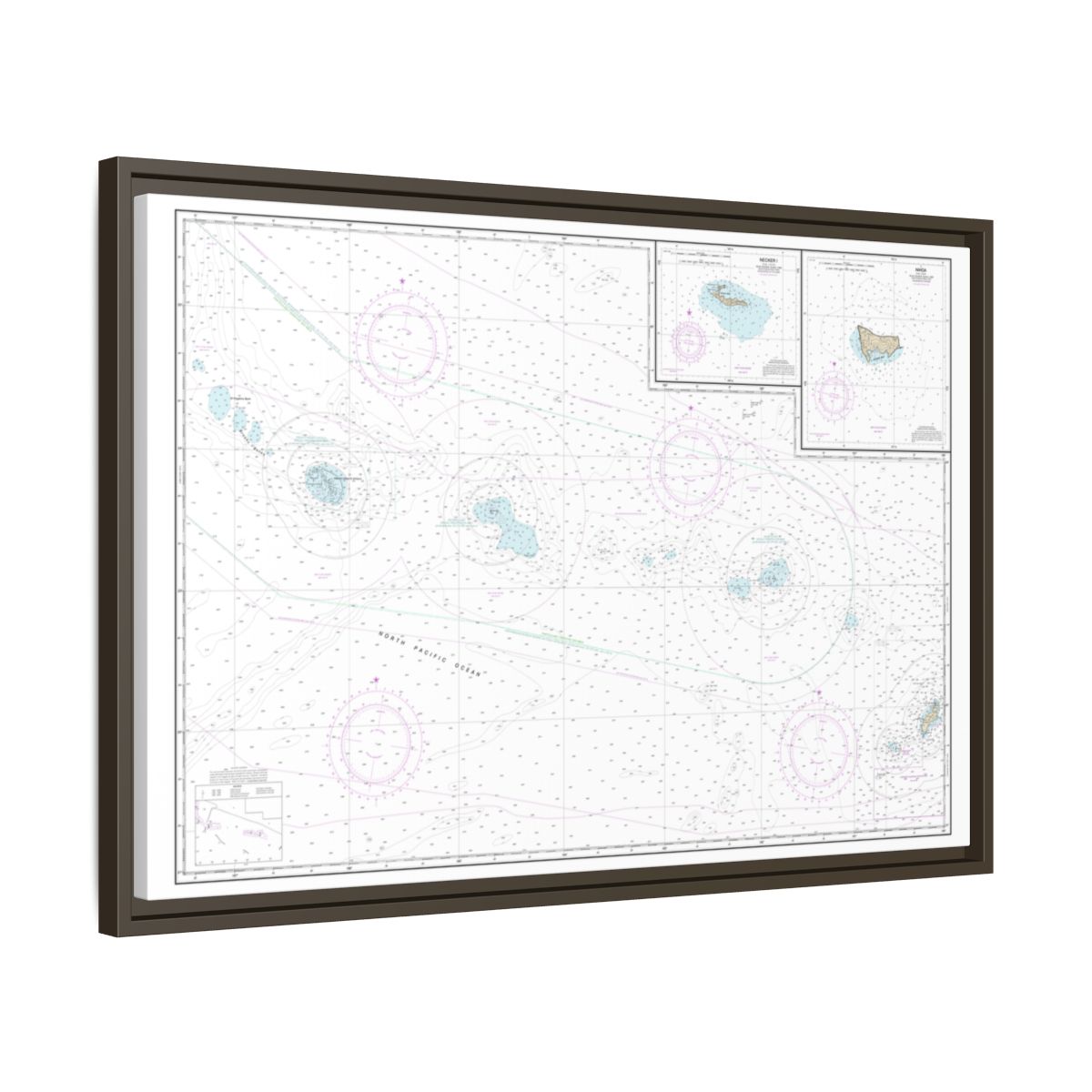 Chart 19016 Niihau to French Frigate Shoals;Necker Island;Nihoa - NOAA Nautical Chart Floating Frame Canvas | 30" x 20" | 36" x 24" | 48" x 32" - Espresso side