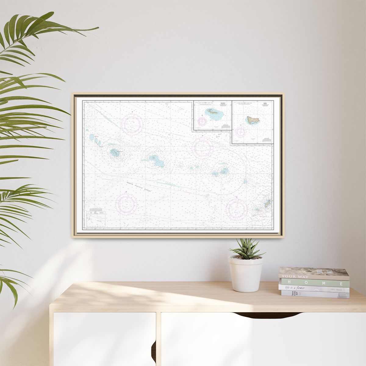 Chart 19016 Niihau to French Frigate Shoals;Necker Island;Nihoa - NOAA Nautical Chart Floating Frame Canvas | 30" x 20" | 36" x 24" | 48" x 32" - Natural context-1