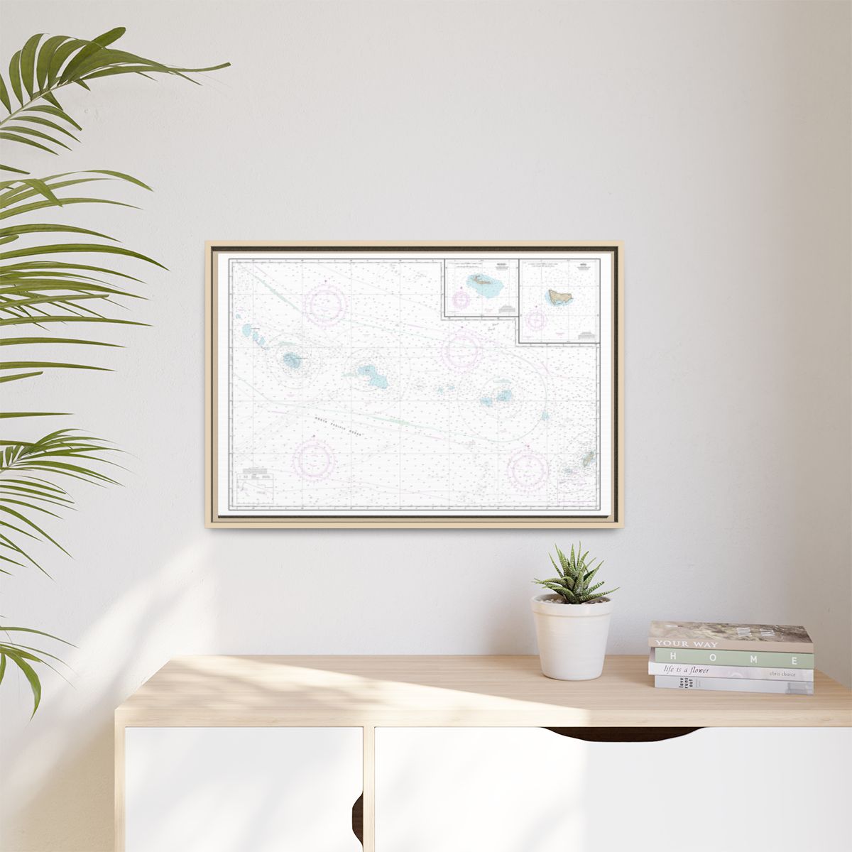 Chart 19016 Niihau to French Frigate Shoals;Necker Island;Nihoa - NOAA Nautical Chart Floating Frame Canvas | 30" x 20" | 36" x 24" | 48" x 32" - Natural context-1