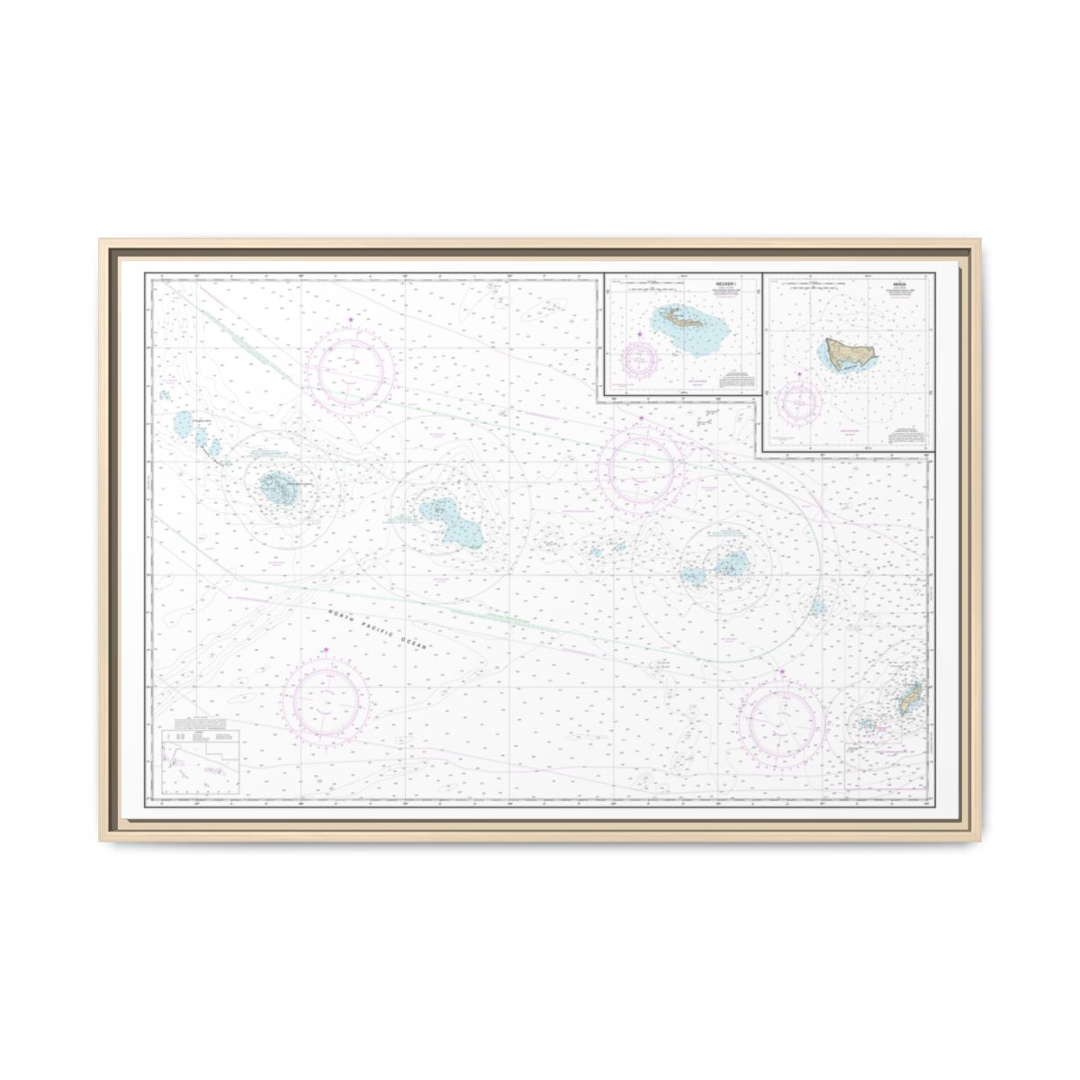 Chart 19016 Niihau to French Frigate Shoals;Necker Island;Nihoa - NOAA Nautical Chart Floating Frame Canvas | 30" x 20" | 36" x 24" | 48" x 32" - Natural front