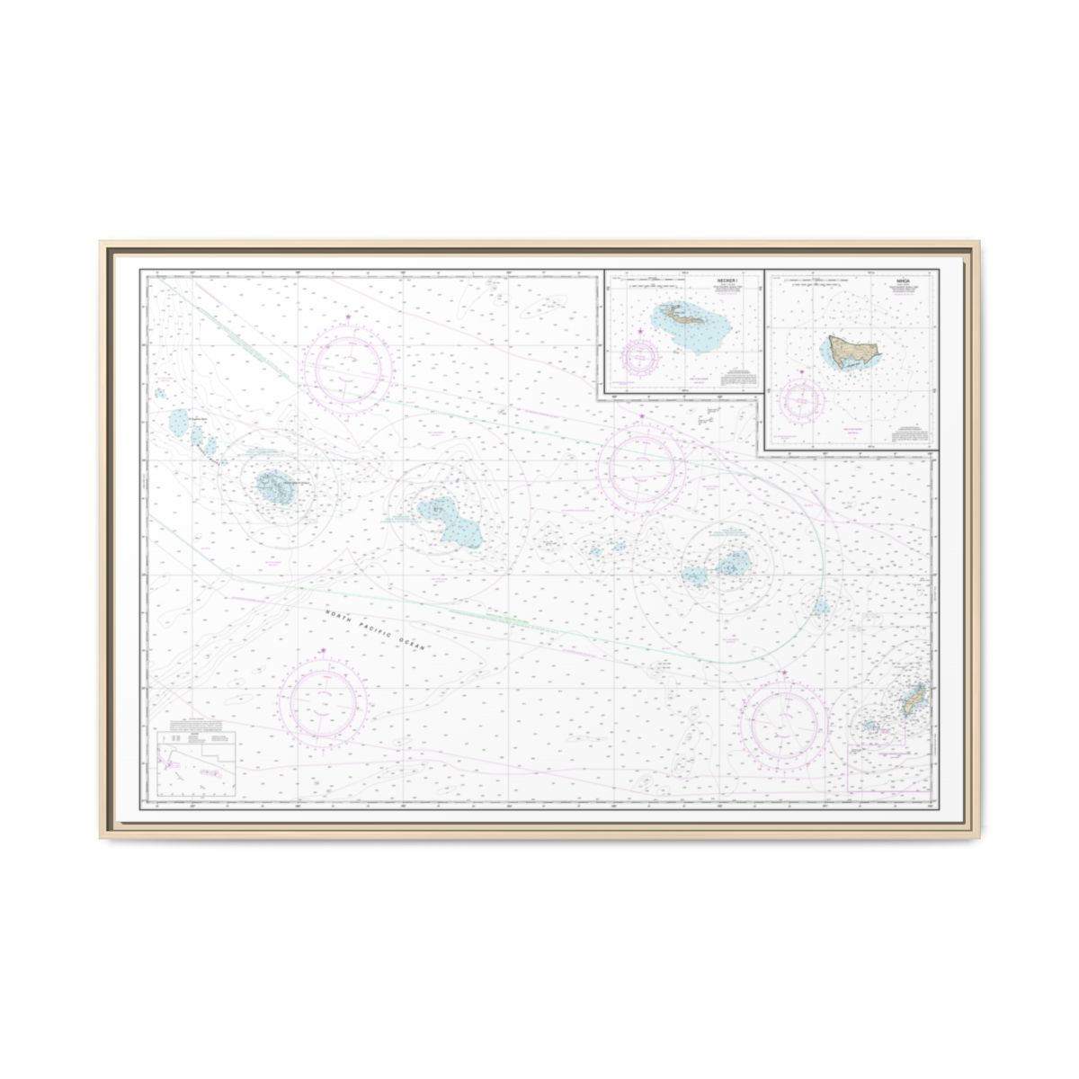 Chart 19016 Niihau to French Frigate Shoals;Necker Island;Nihoa - NOAA Nautical Chart Floating Frame Canvas | 30" x 20" | 36" x 24" | 48" x 32" - Natural front