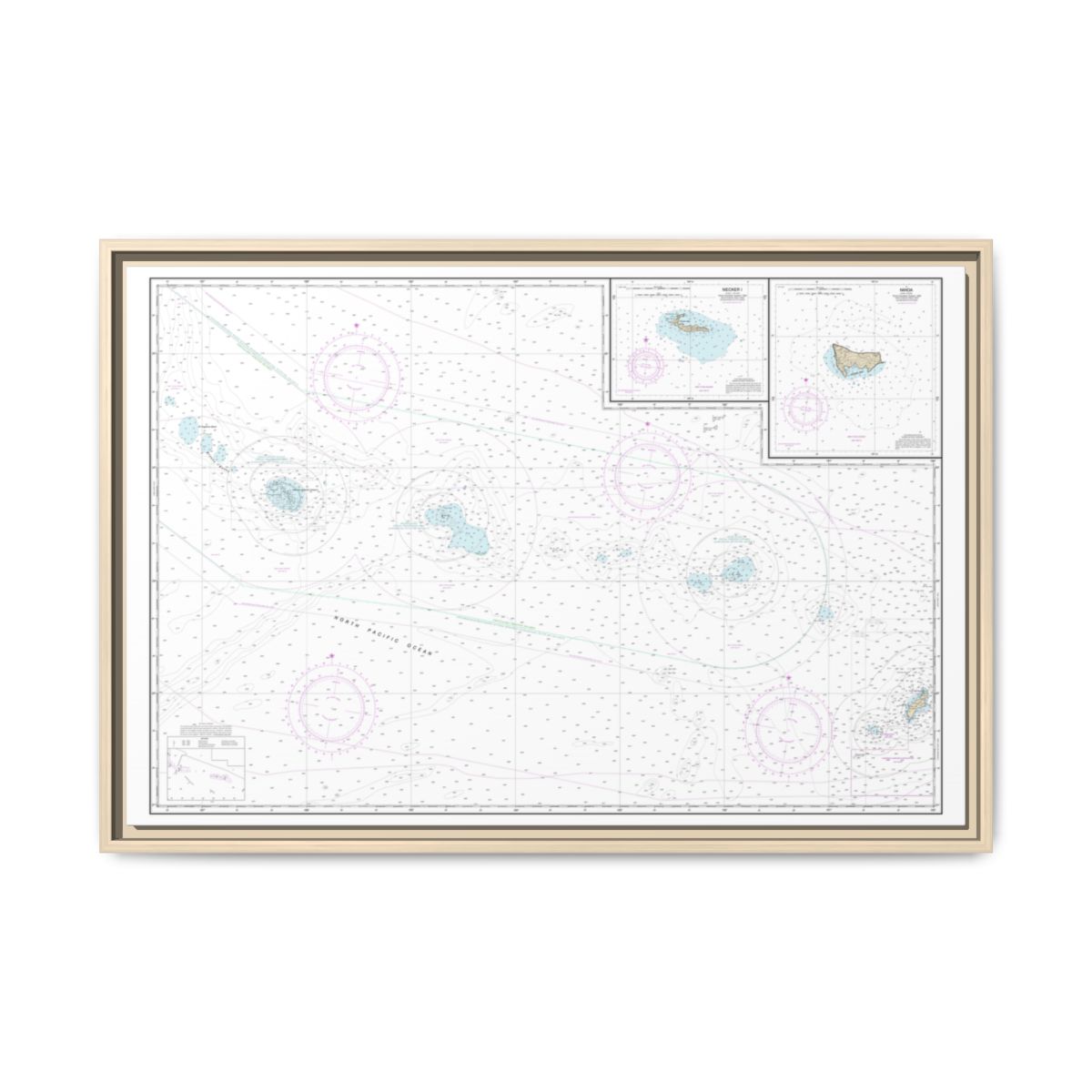 Chart 19016 Niihau to French Frigate Shoals;Necker Island;Nihoa - NOAA Nautical Chart Floating Frame Canvas | 30" x 20" | 36" x 24" | 48" x 32" - Natural front