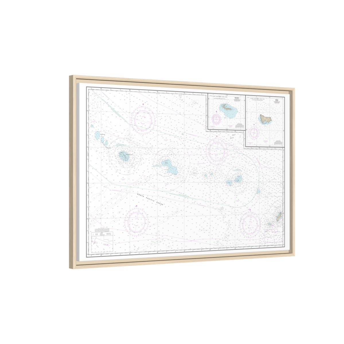 Chart 19016 Niihau to French Frigate Shoals;Necker Island;Nihoa - NOAA Nautical Chart Floating Frame Canvas | 30" x 20" | 36" x 24" | 48" x 32" - Natural side