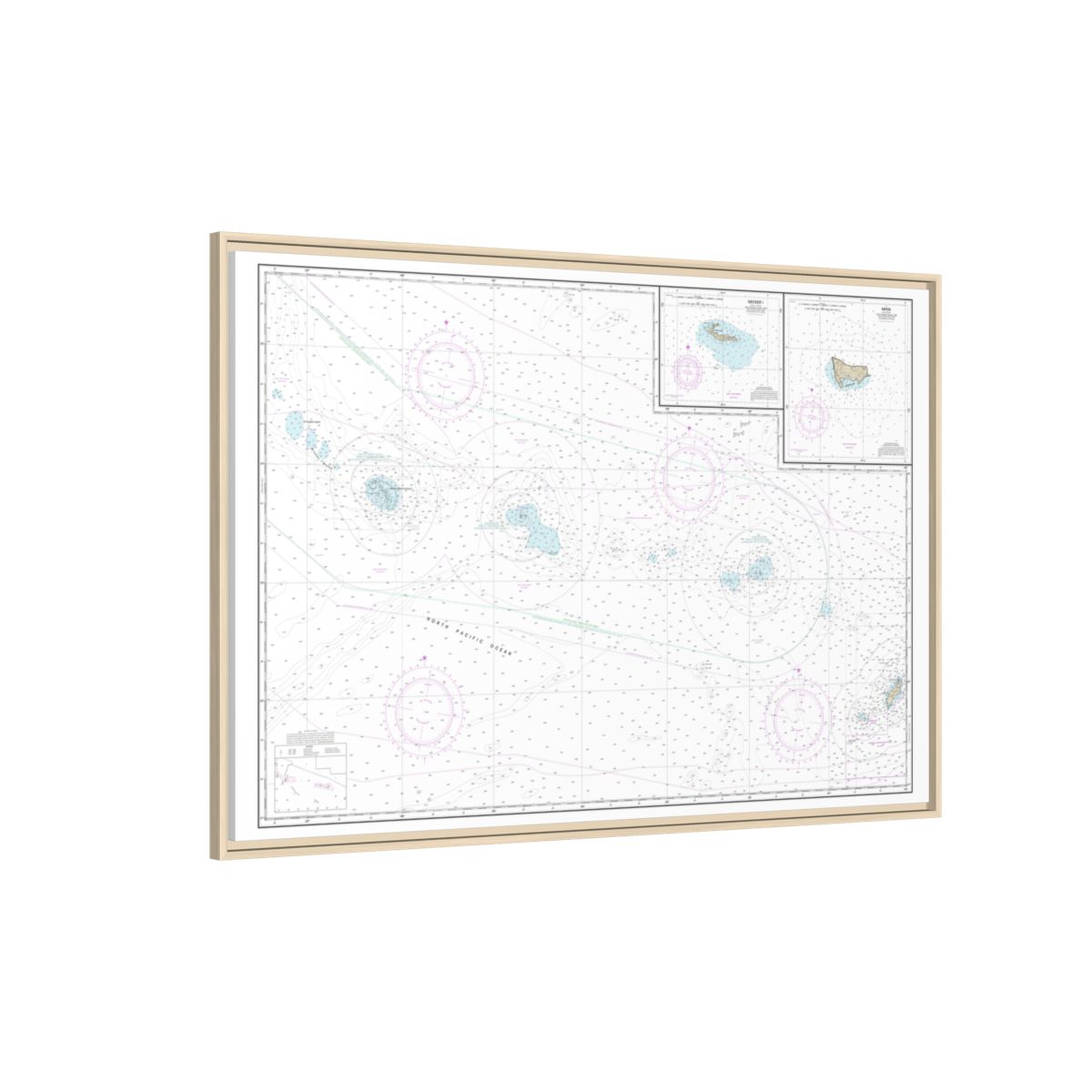 Chart 19016 Niihau to French Frigate Shoals;Necker Island;Nihoa - NOAA Nautical Chart Floating Frame Canvas | 30" x 20" | 36" x 24" | 48" x 32" - Natural side