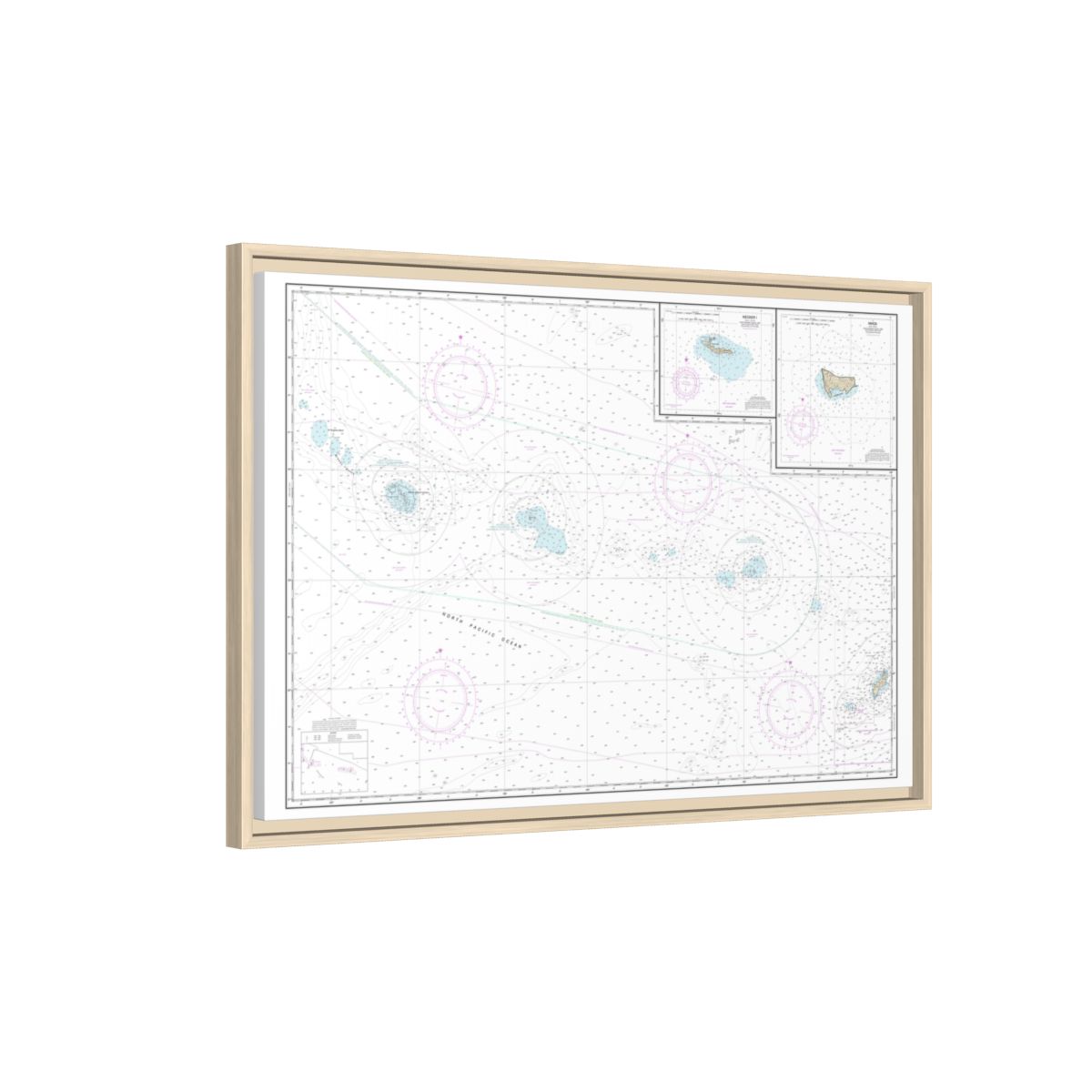 Chart 19016 Niihau to French Frigate Shoals;Necker Island;Nihoa - NOAA Nautical Chart Floating Frame Canvas | 30" x 20" | 36" x 24" | 48" x 32" - Natural side