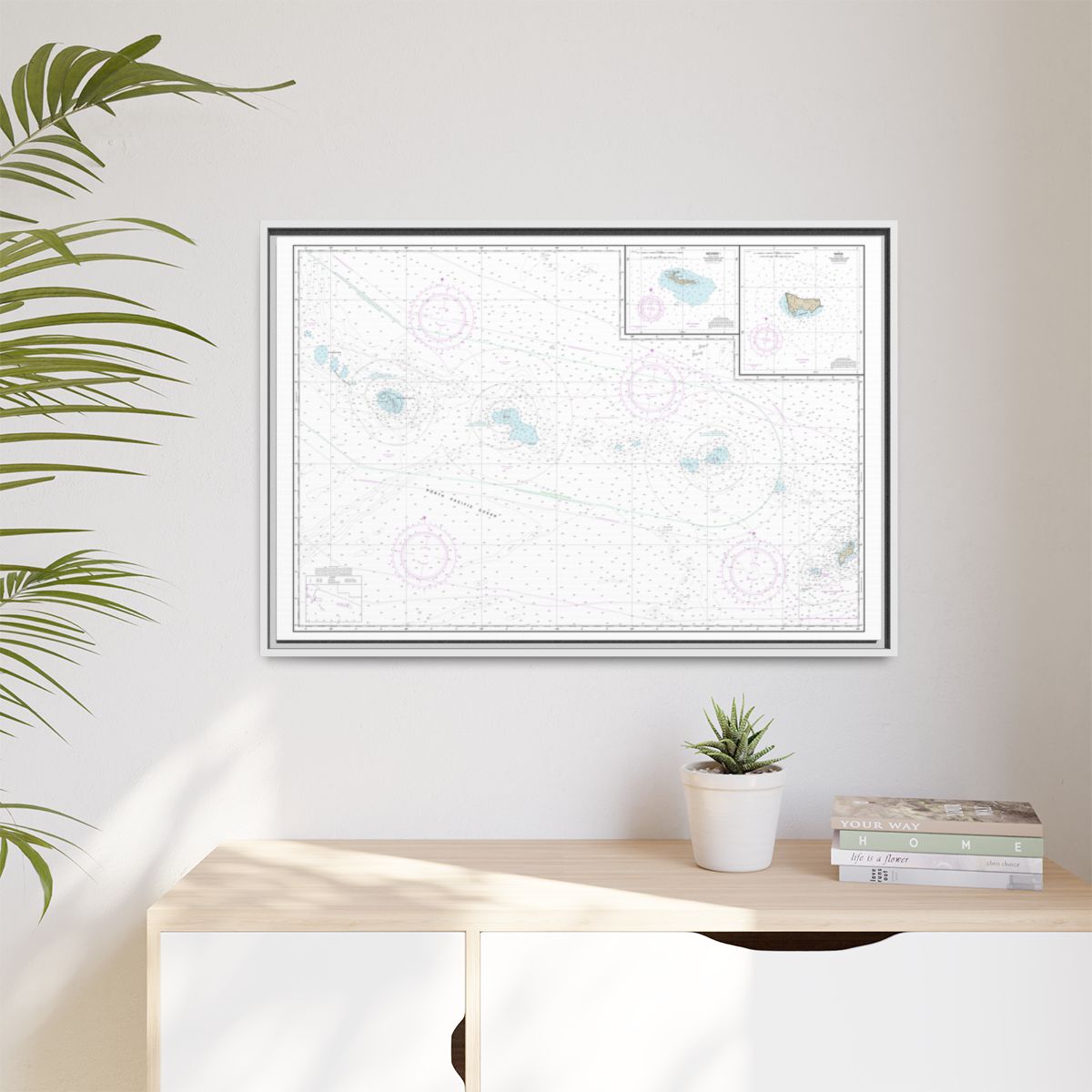 Chart 19016 Niihau to French Frigate Shoals;Necker Island;Nihoa - NOAA Nautical Chart Floating Frame Canvas | 30" x 20" | 36" x 24" | 48" x 32" - White context-1