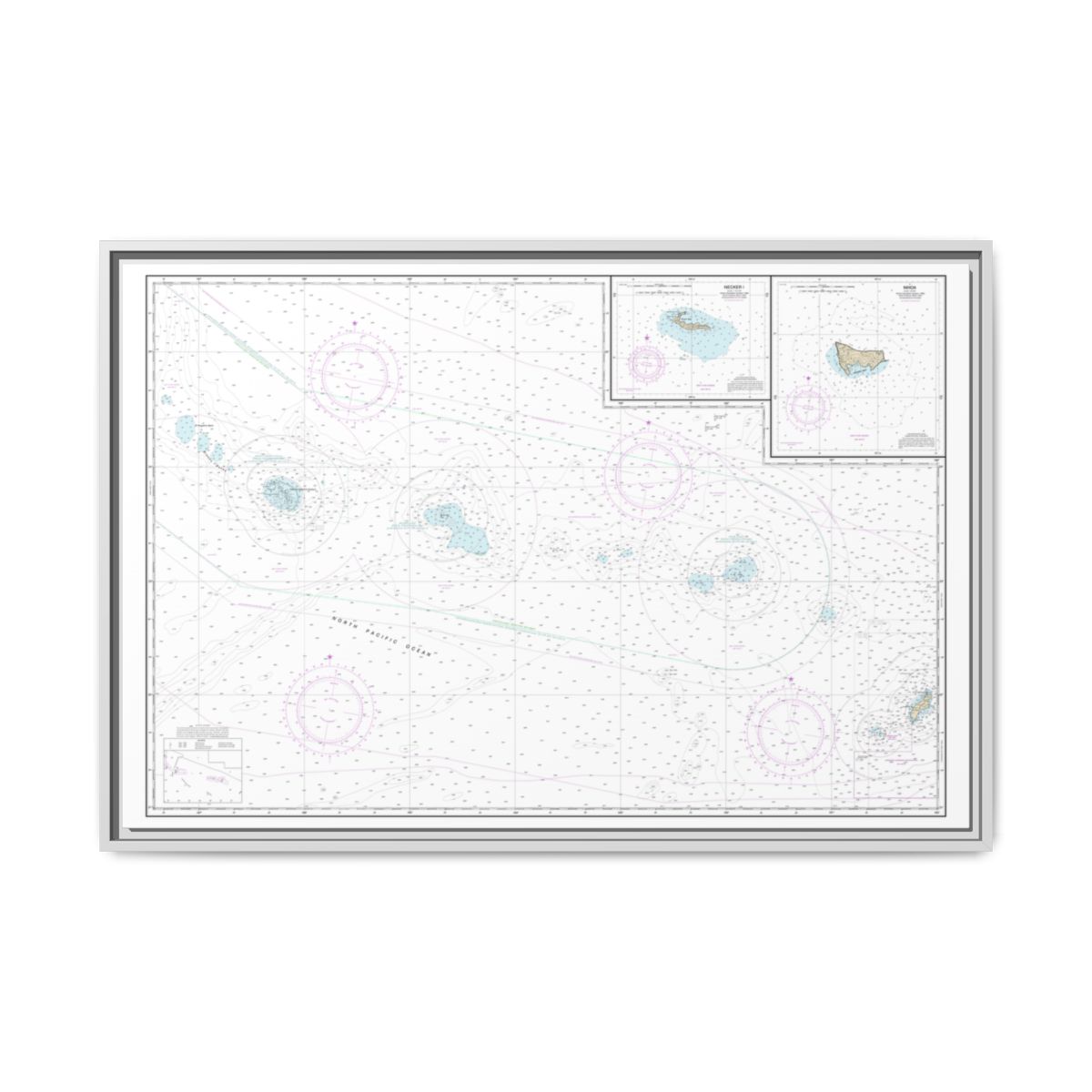 Chart 19016 Niihau to French Frigate Shoals;Necker Island;Nihoa - NOAA Nautical Chart Floating Frame Canvas | 30" x 20" | 36" x 24" | 48" x 32" - White front