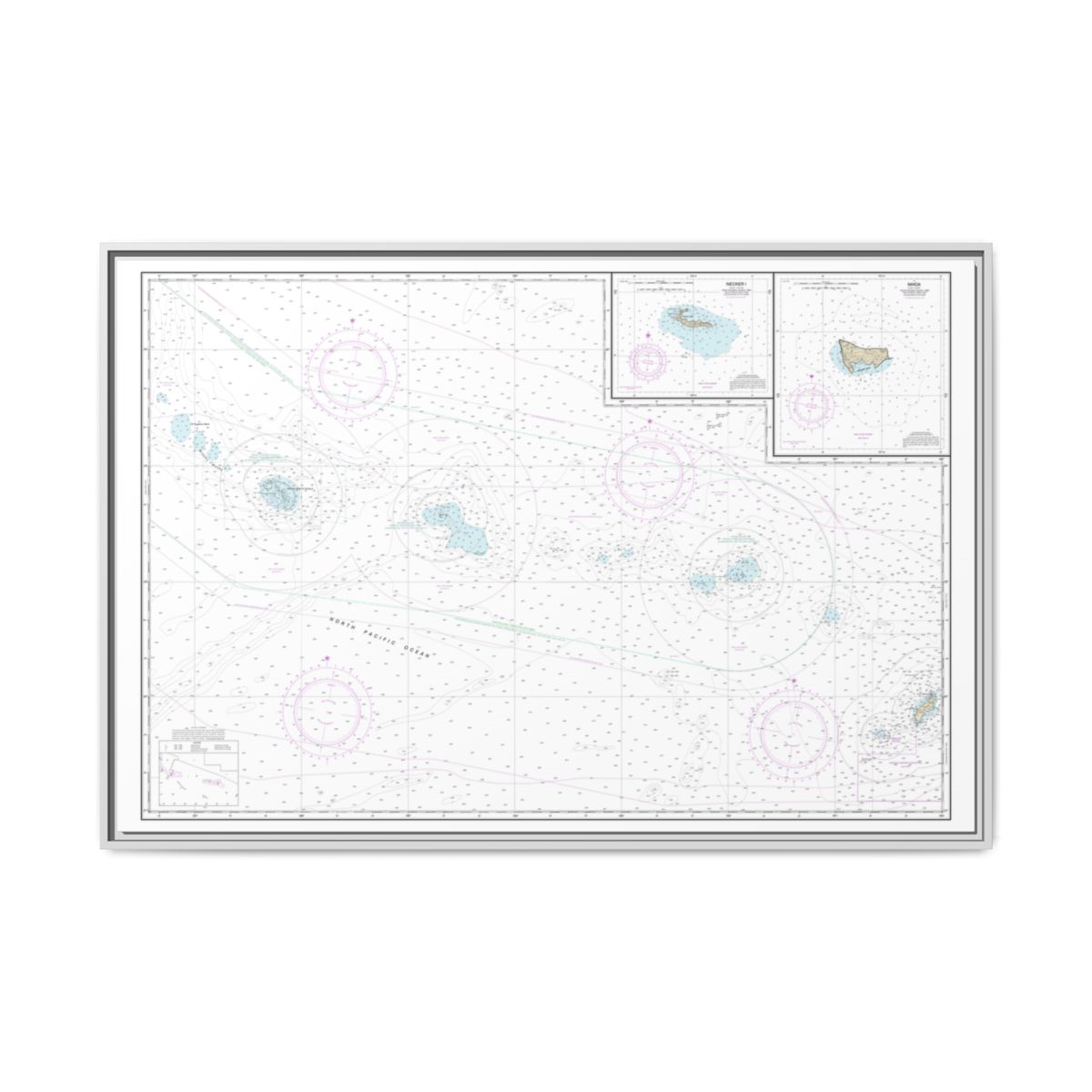 Chart 19016 Niihau to French Frigate Shoals;Necker Island;Nihoa - NOAA Nautical Chart Floating Frame Canvas | 30" x 20" | 36" x 24" | 48" x 32" - White front