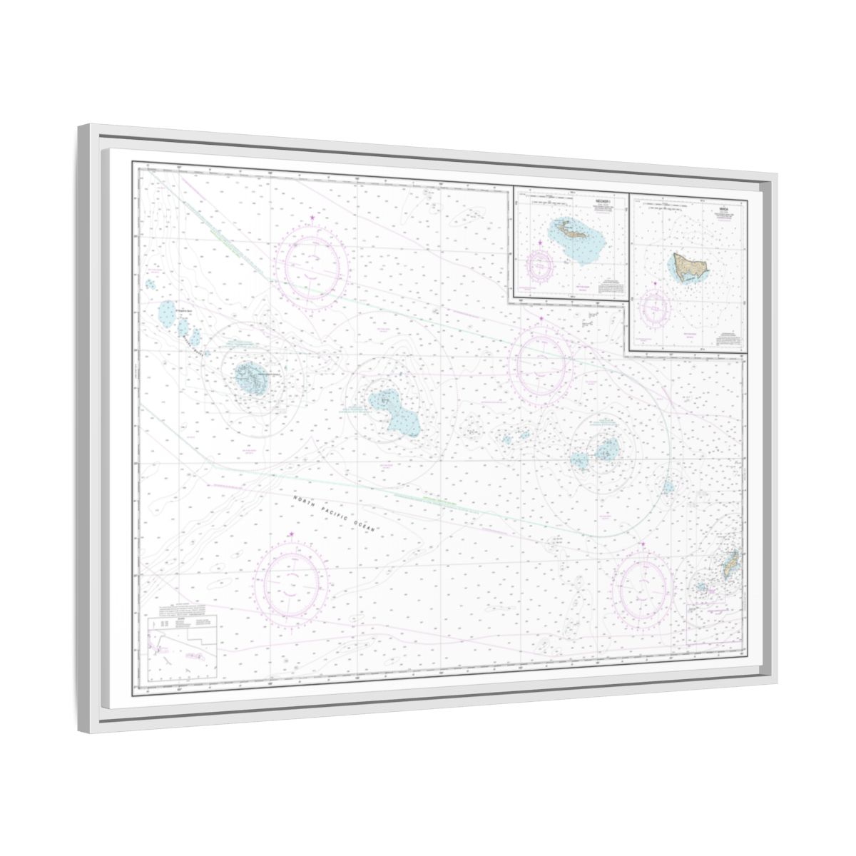 Chart 19016 Niihau to French Frigate Shoals;Necker Island;Nihoa - NOAA Nautical Chart Floating Frame Canvas | 30" x 20" | 36" x 24" | 48" x 32" - White side