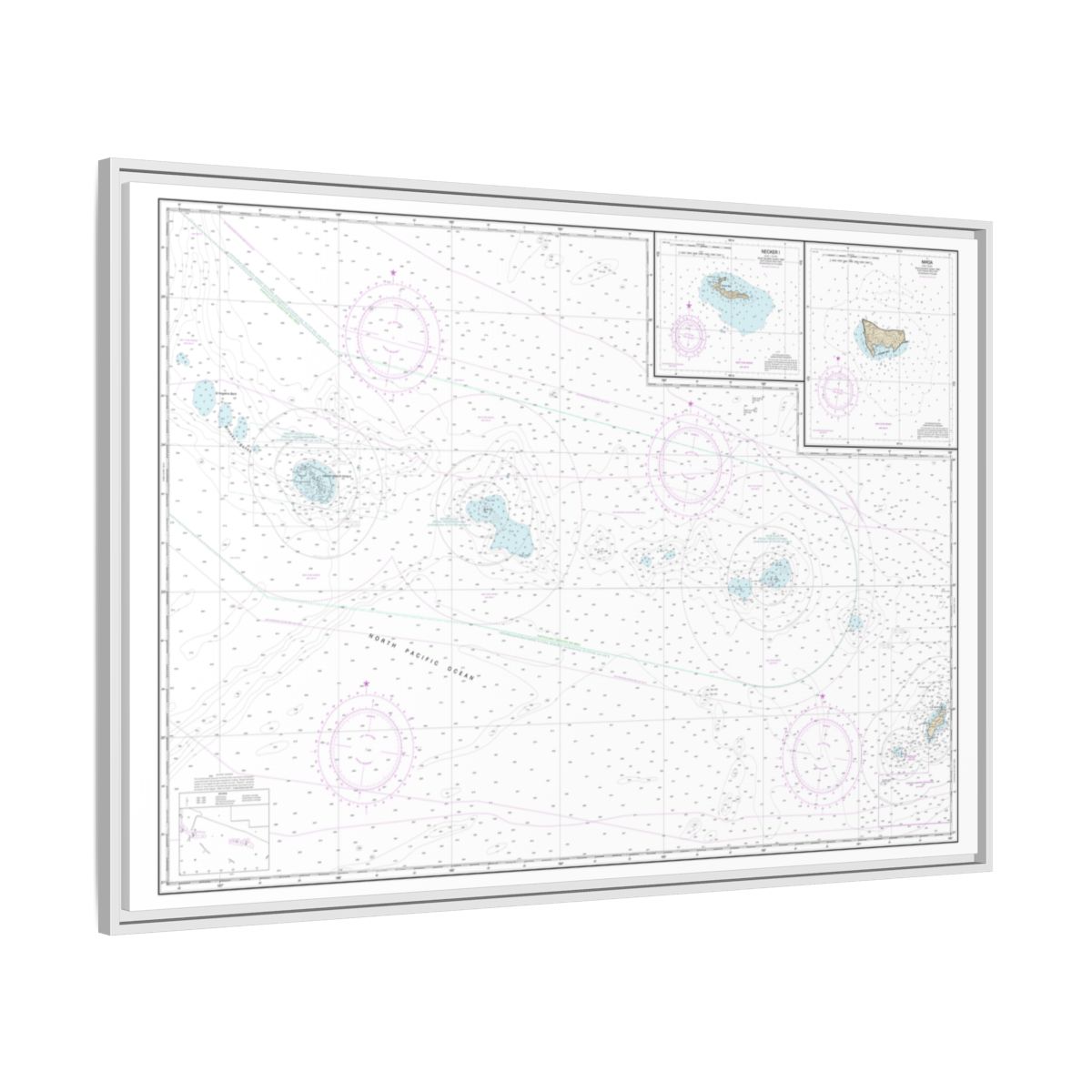 Chart 19016 Niihau to French Frigate Shoals;Necker Island;Nihoa - NOAA Nautical Chart Floating Frame Canvas | 30" x 20" | 36" x 24" | 48" x 32" - White side