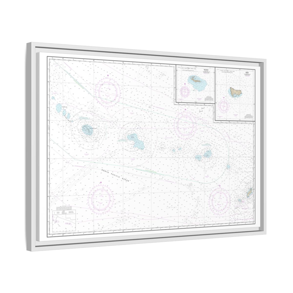Chart 19016 Niihau to French Frigate Shoals;Necker Island;Nihoa - NOAA Nautical Chart Floating Frame Canvas | 30" x 20" | 36" x 24" | 48" x 32" - White side