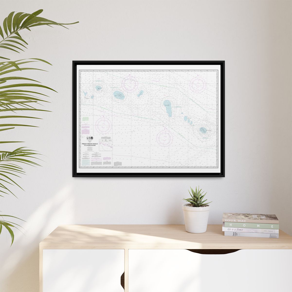 Chart 19019 French Frigate Shoals to Laysan Island - NOAA Nautical Chart Floating Frame Canvas | 32" x 24" | 40" x 30" - Black context-1