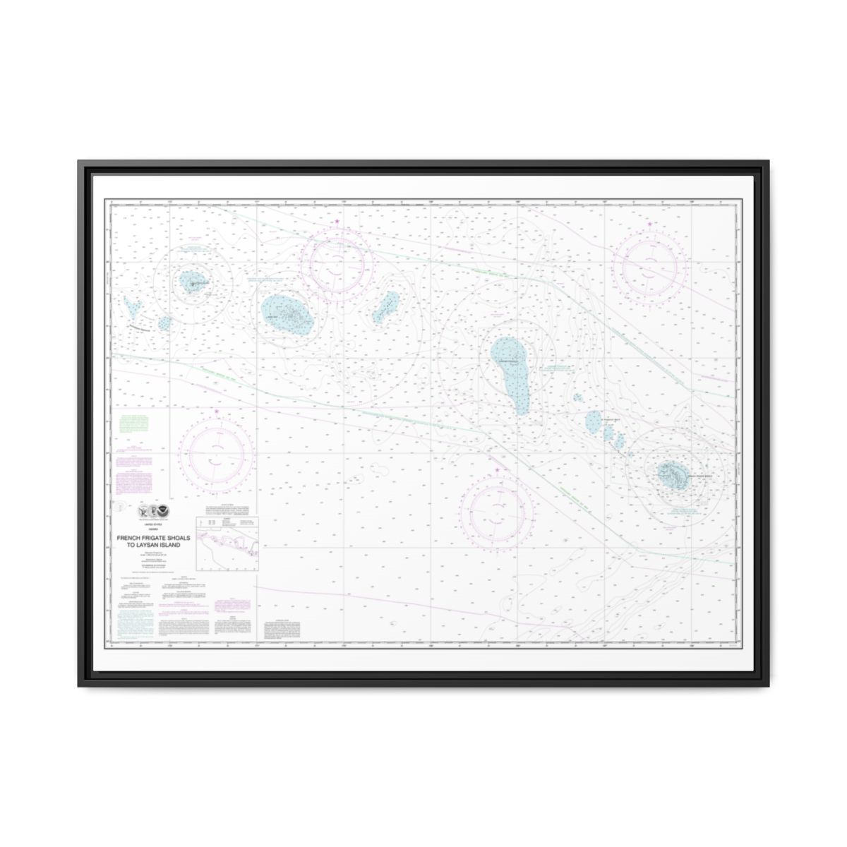 Chart 19019 French Frigate Shoals to Laysan Island - NOAA Nautical Chart Floating Frame Canvas | 32" x 24" | 40" x 30" - Black front