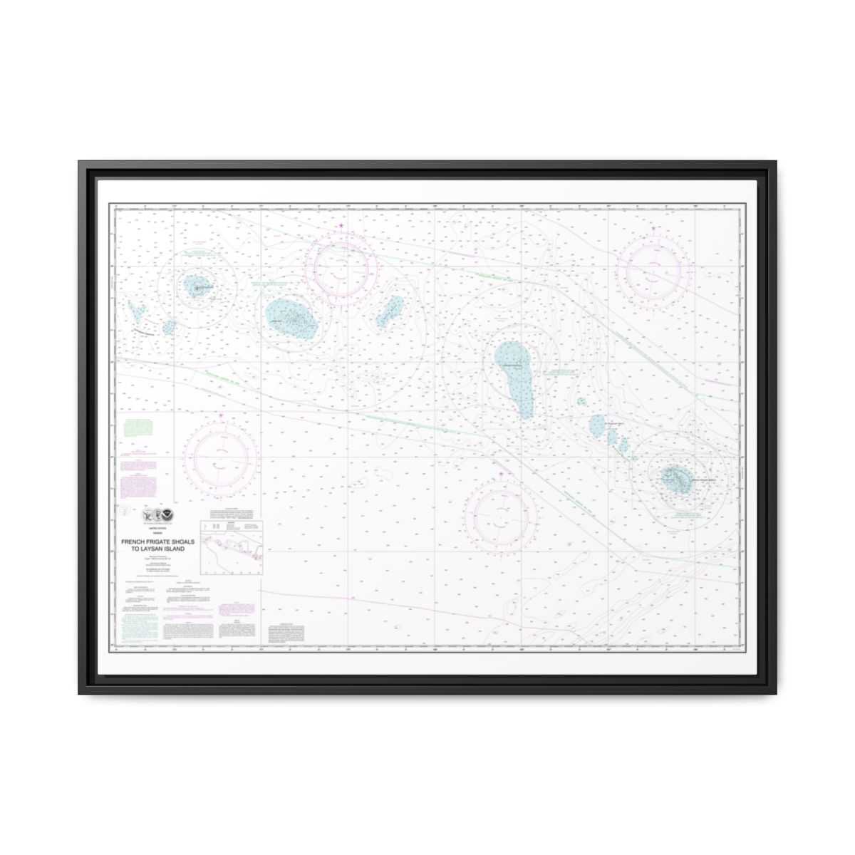 Chart 19019 French Frigate Shoals to Laysan Island - NOAA Nautical Chart Floating Frame Canvas | 32" x 24" | 40" x 30" - Black front