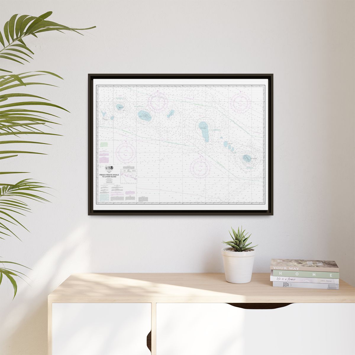 Chart 19019 French Frigate Shoals to Laysan Island - NOAA Nautical Chart Floating Frame Canvas | 32" x 24" | 40" x 30" - Espresso context-1